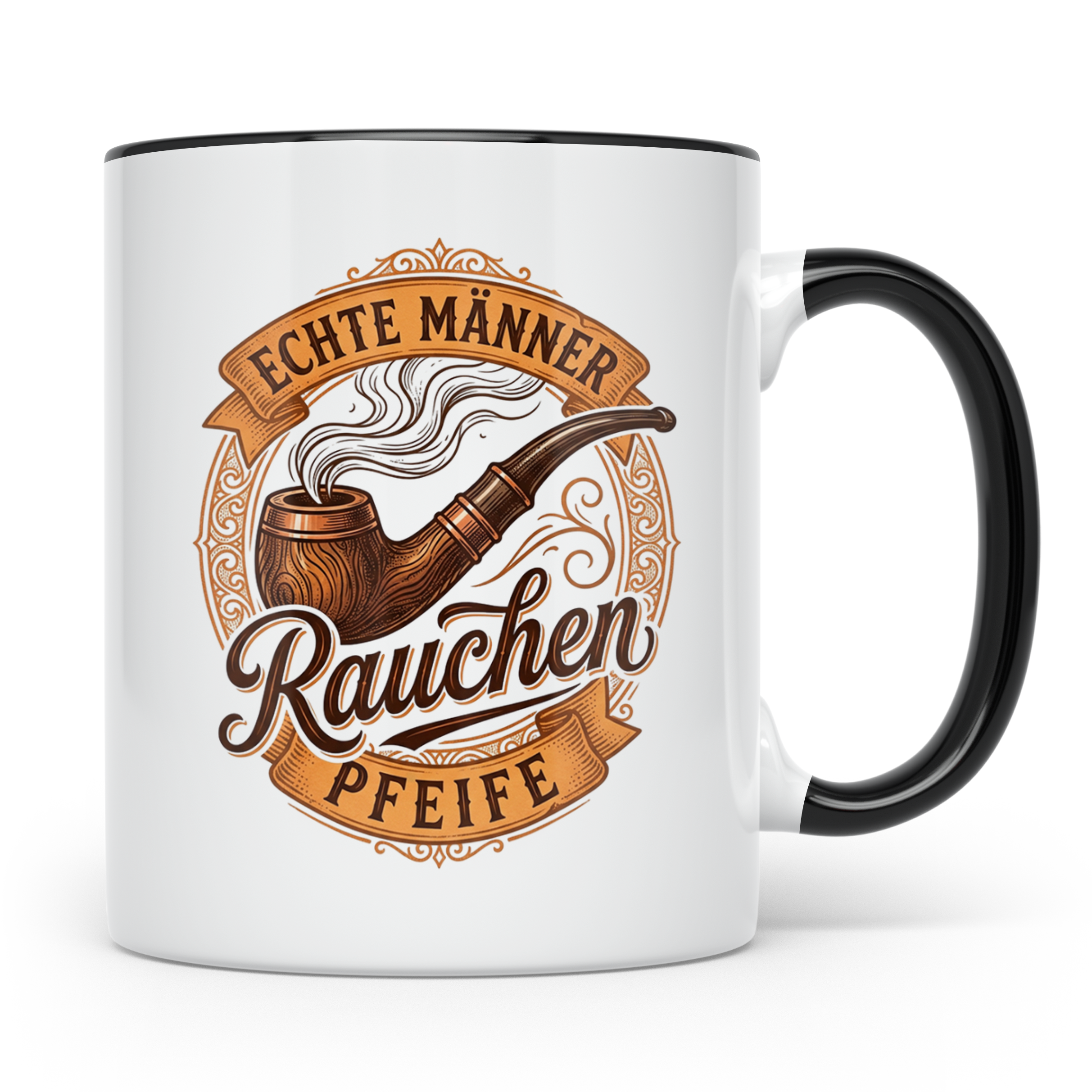 Pfeifenraucher Tasse mit Spruch Echte Männer Rauchen Pfeife  – Schwarz [farbe:schwarz]