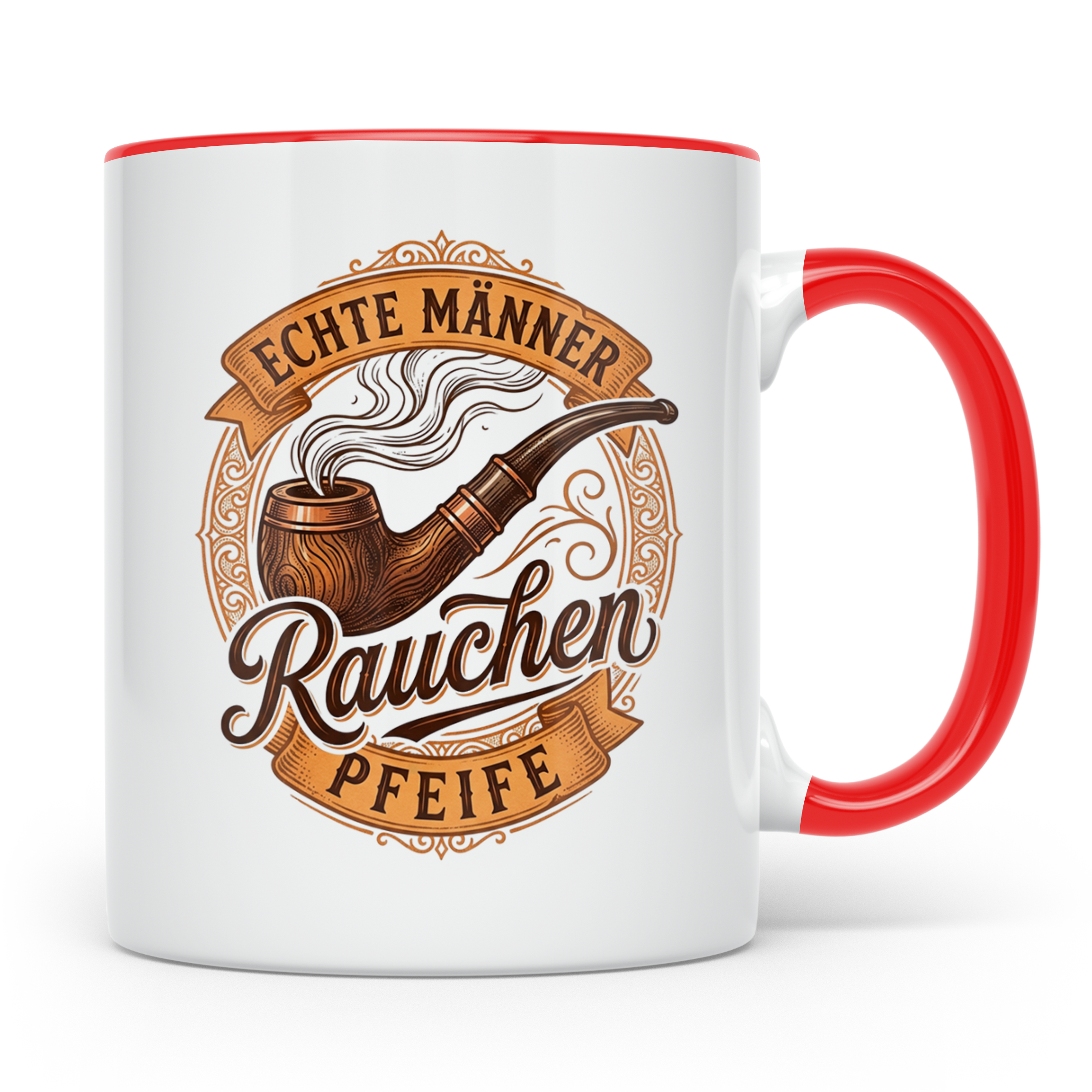 Pfeifenraucher Tasse mit Spruch Echte Männer Rauchen Pfeife  – Rot [farbe:rot]