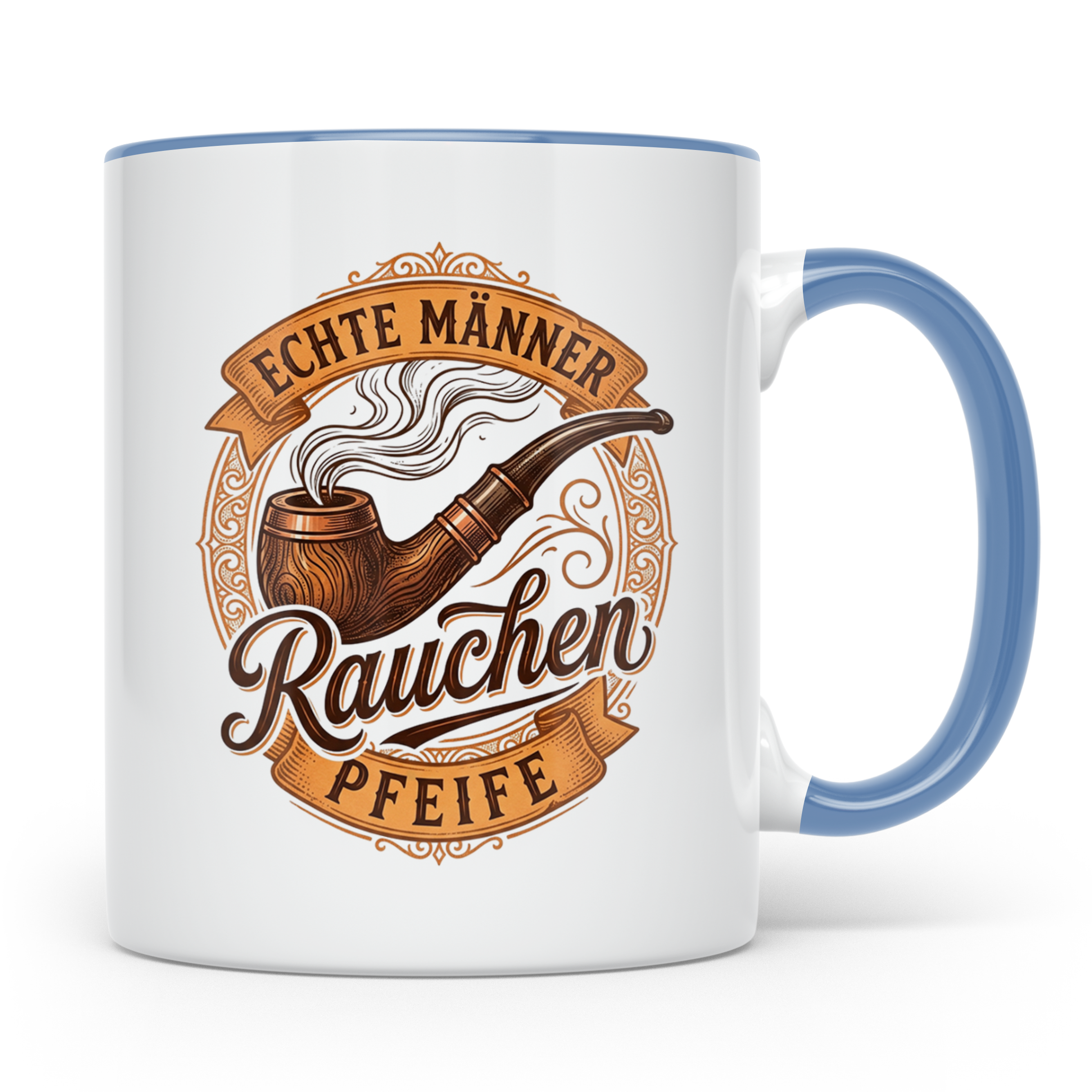 Pfeifenraucher Tasse mit Spruch Echte Männer Rauchen Pfeife  – Blau [farbe:blau]