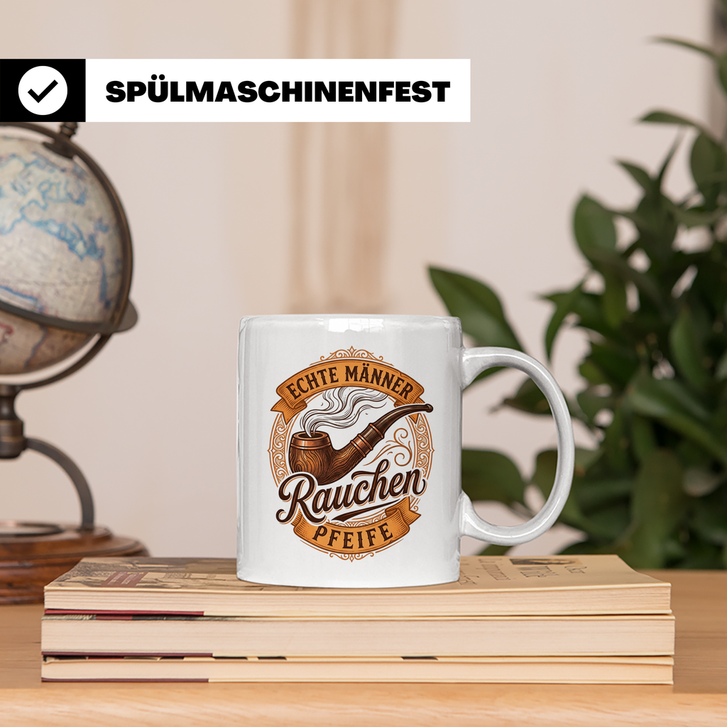 Pfeifenraucher Tasse mit Spruch Echte Männer Rauchen Pfeife  – Weiß [farbe:weiß]