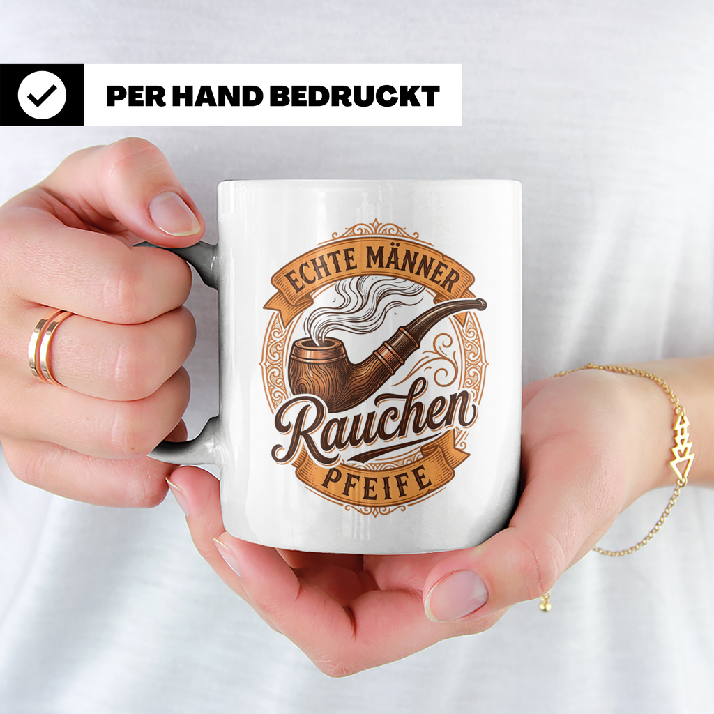 Pfeifenraucher Tasse mit Spruch Echte Männer Rauchen Pfeife  – Weiß [farbe:weiß]