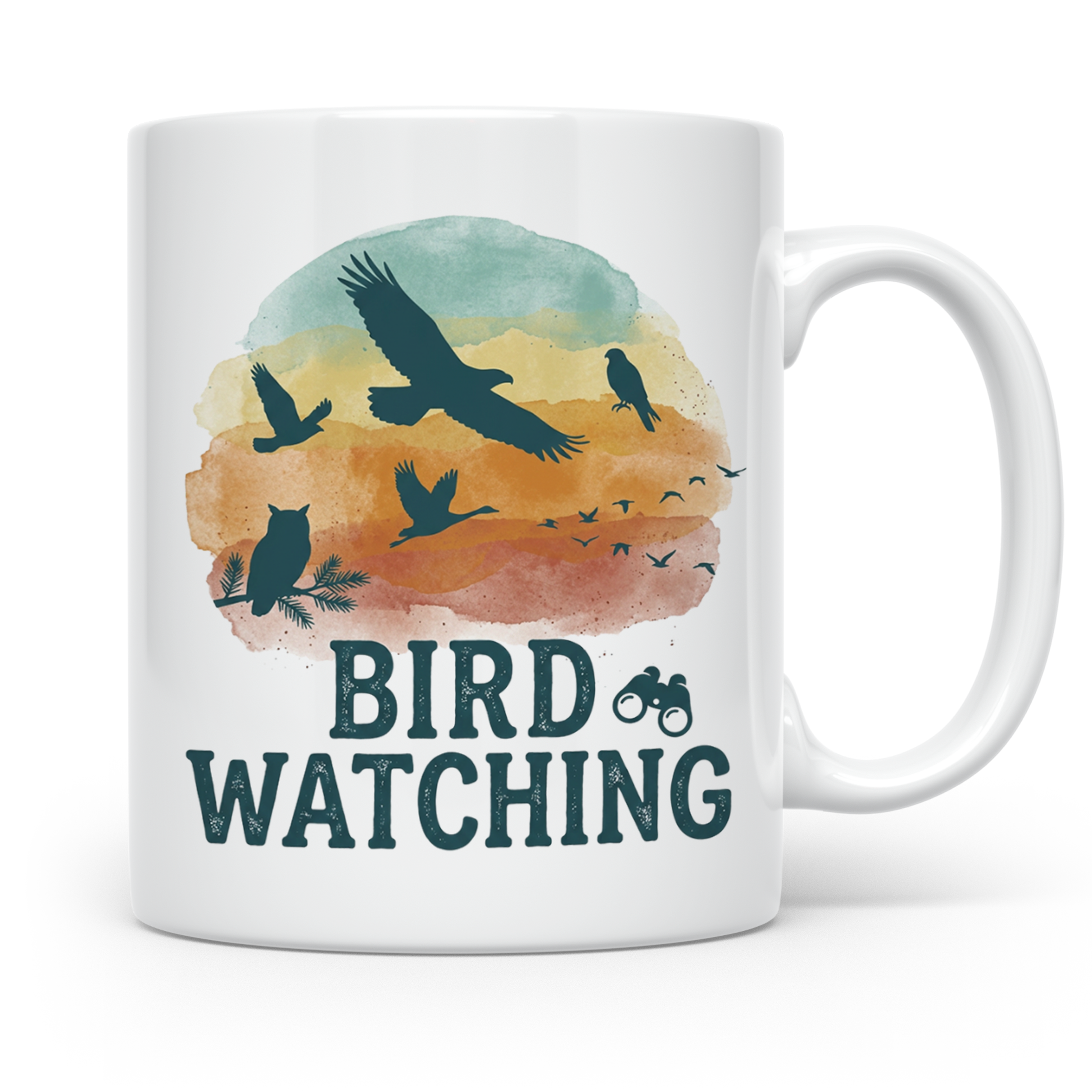 Vogelbeobachtung Tasse mit Fernglas, Geschenk für Ornitholog – Weiß [farbe:weiß]
