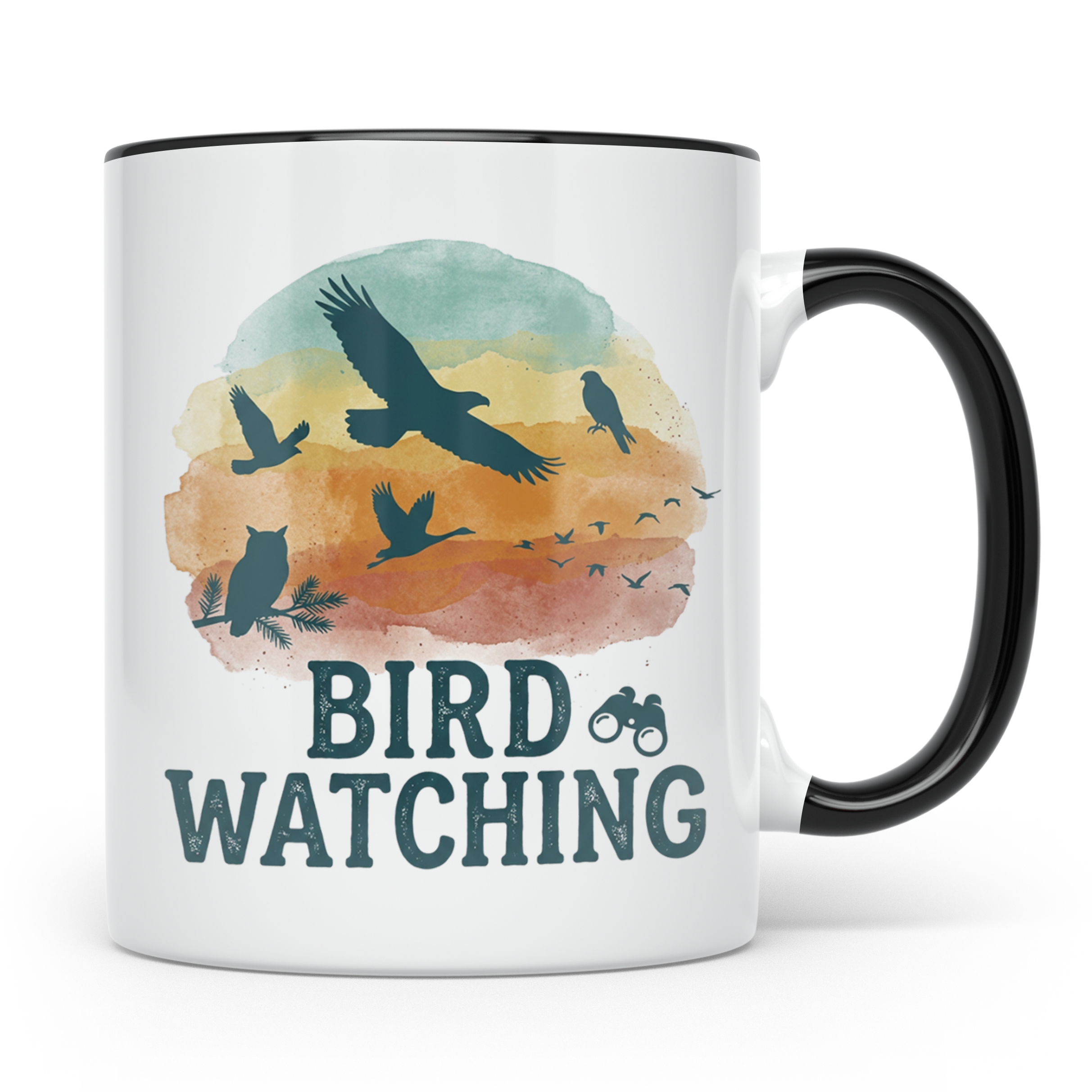 Vogelbeobachtung Tasse mit Fernglas, Geschenk für Ornitholog – Schwarz [farbe:schwarz]