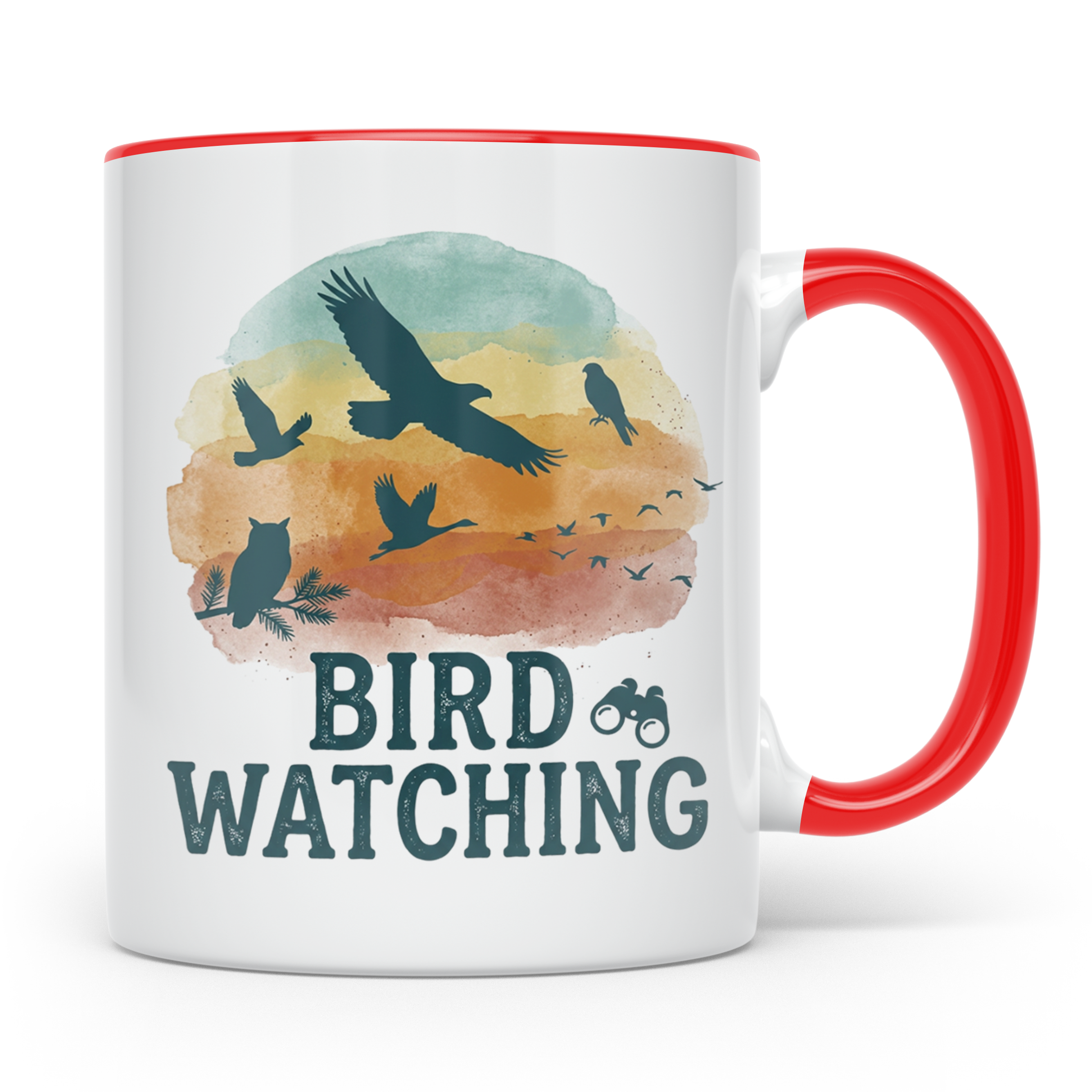Vogelbeobachtung Tasse mit Fernglas, Geschenk für Ornitholog – Rot [farbe:rot]