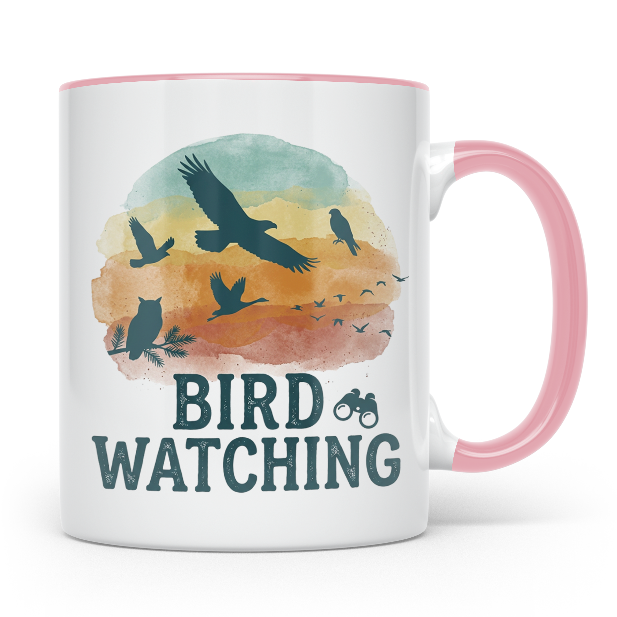 Vogelbeobachtung Tasse mit Fernglas, Geschenk für Ornitholog – Rosa [farbe:rosa]