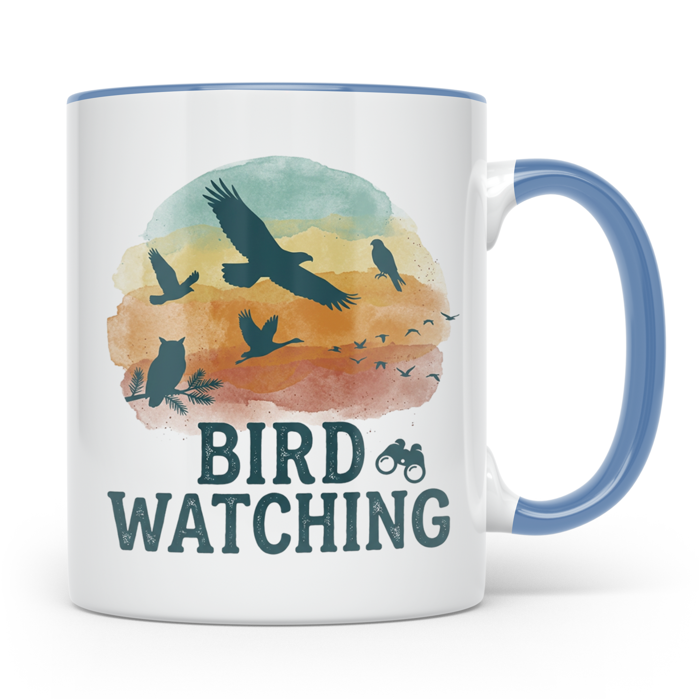 Vogelbeobachtung Tasse mit Fernglas, Geschenk für Ornitholog – Blau [farbe:blau]
