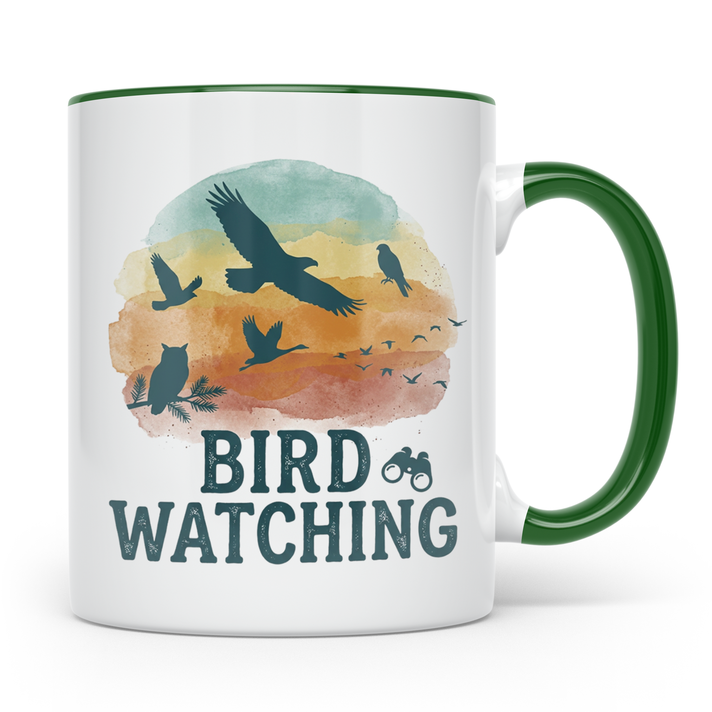 Vogelbeobachtung Tasse mit Fernglas, Geschenk für Ornitholog – Grün [farbe:grün]