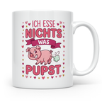 Vegetarier Tasse mit Spruch 'Ich esse nichts was pupst', lus – Weiß [farbe:weiß]