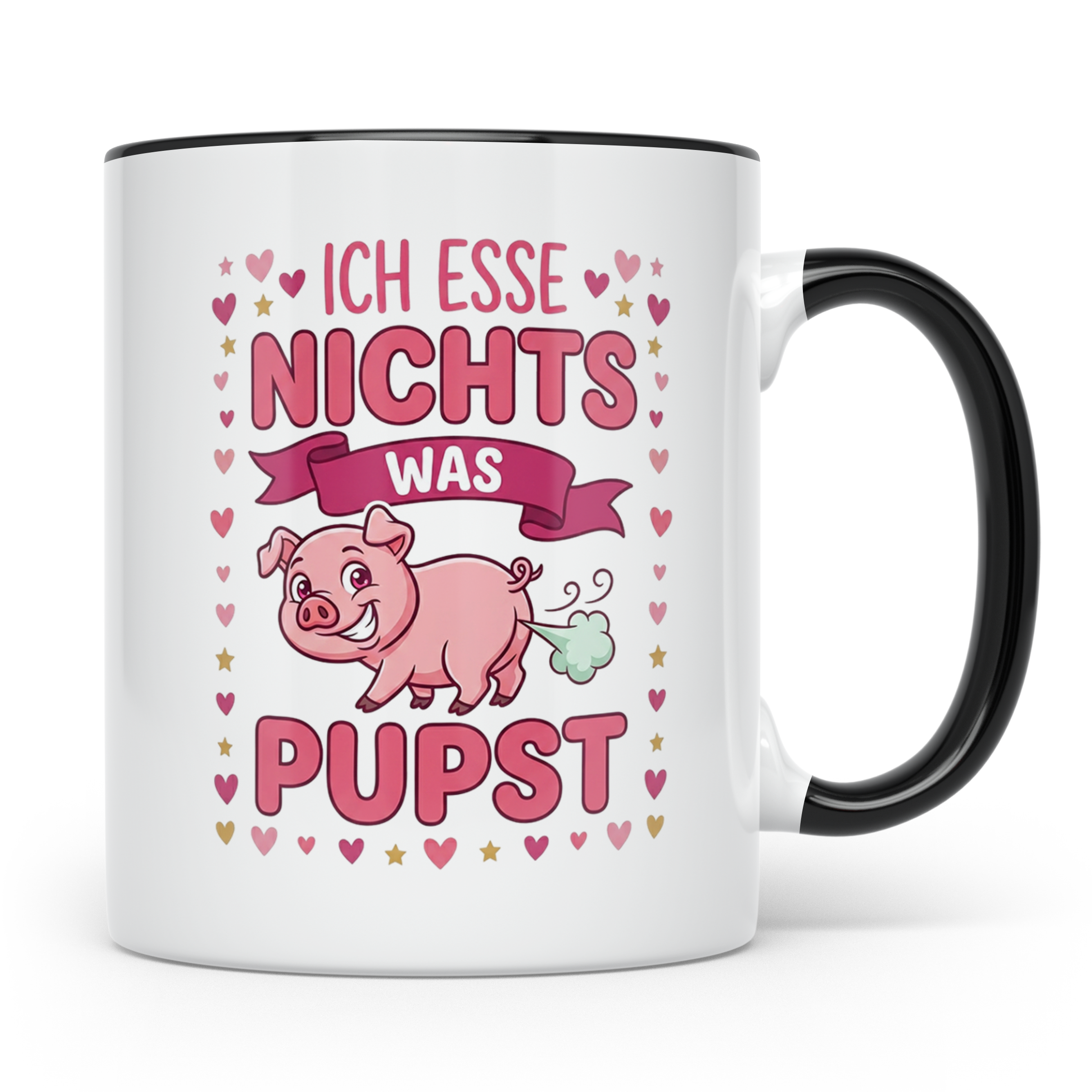 Vegetarier Tasse mit Spruch 'Ich esse nichts was pupst', lus – Schwarz [farbe:schwarz]