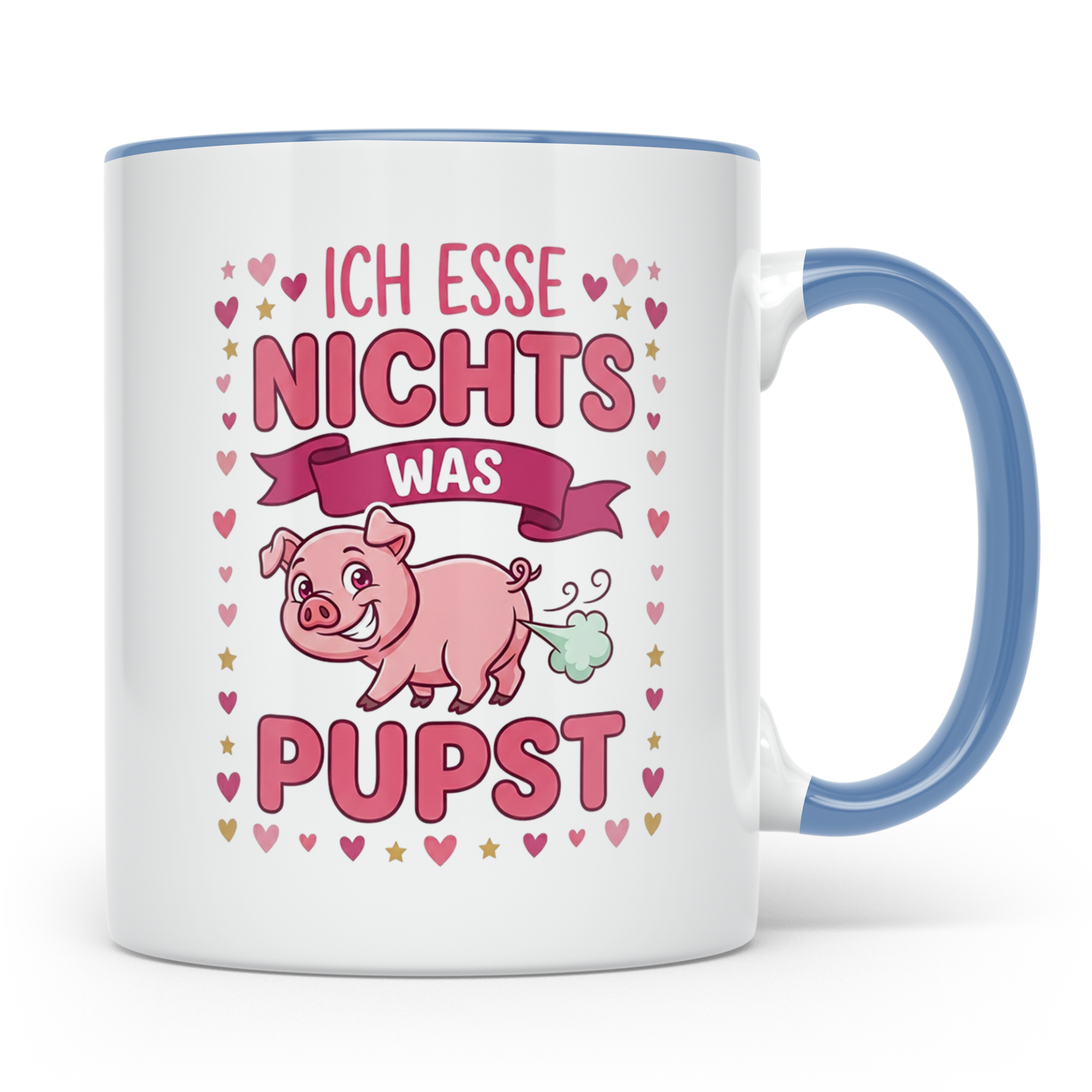 Vegetarier Tasse mit Spruch 'Ich esse nichts was pupst', lus – Blau [farbe:blau]