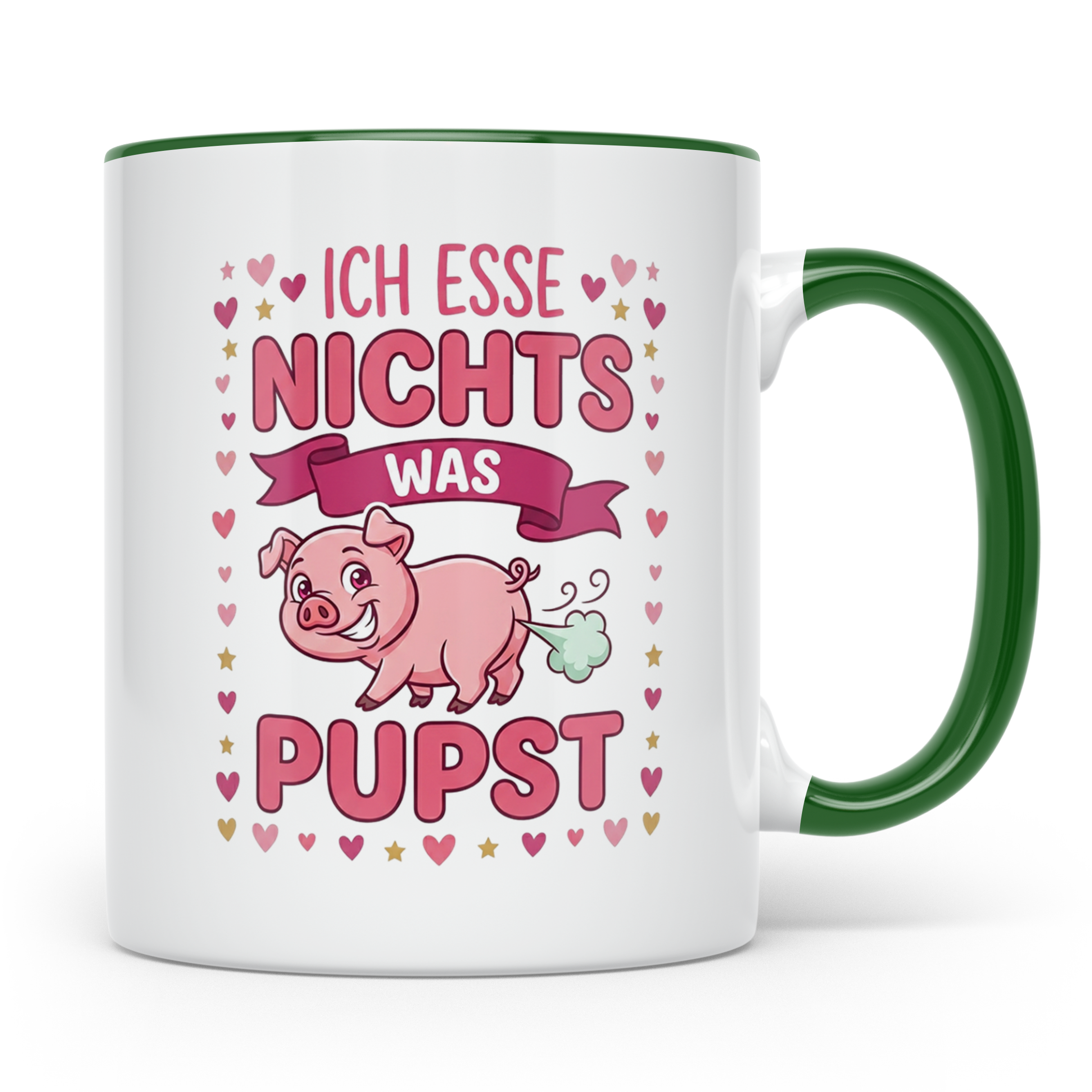 Vegetarier Tasse mit Spruch 'Ich esse nichts was pupst', lus – Grün [farbe:grün]