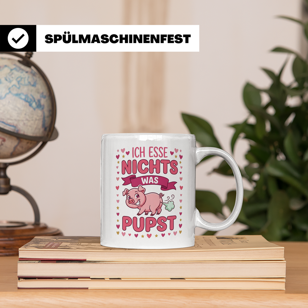 Vegetarier Tasse mit Spruch 'Ich esse nichts was pupst', lus – Weiß [farbe:weiß]