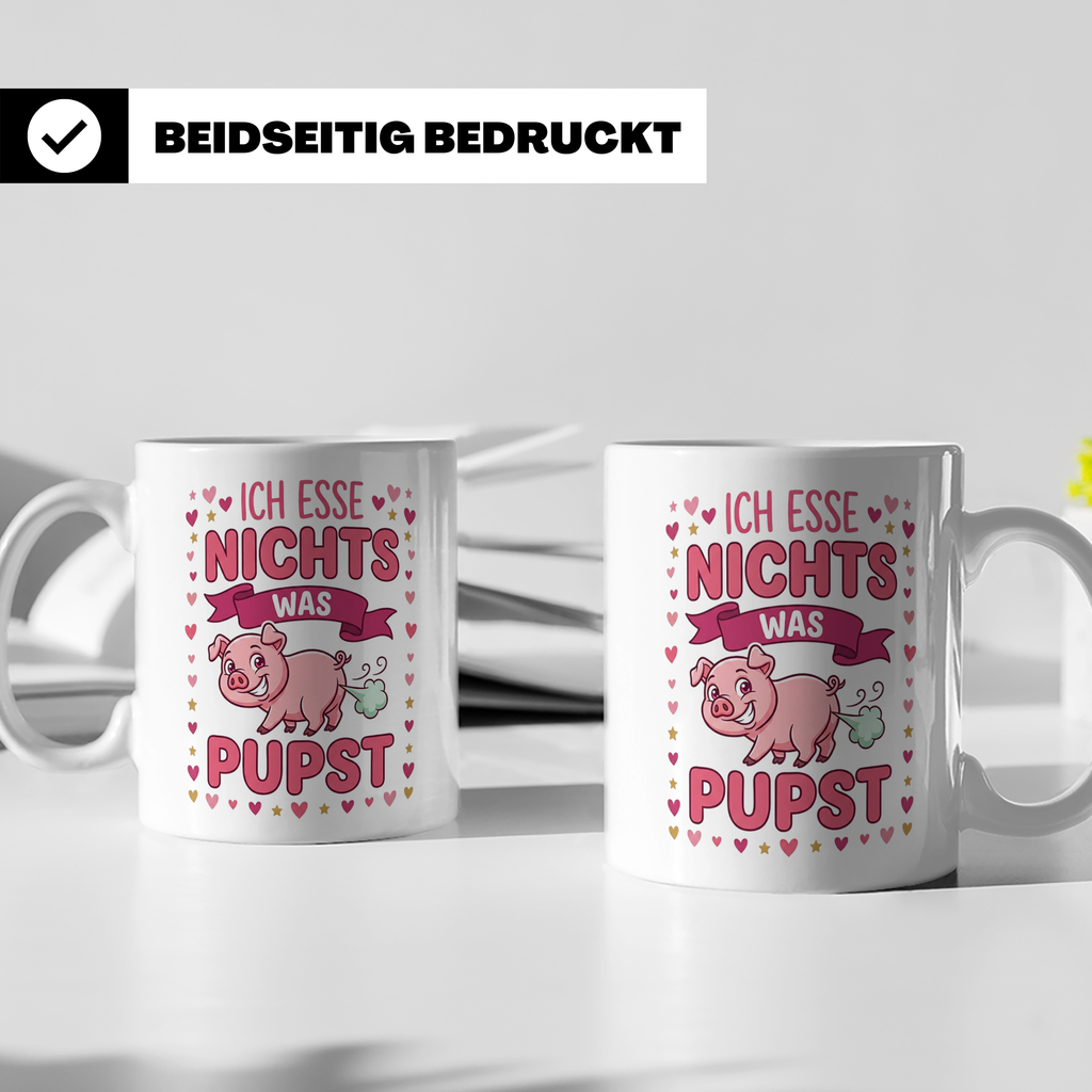 Vegetarier Tasse mit Spruch 'Ich esse nichts was pupst', lus – Weiß [farbe:weiß]