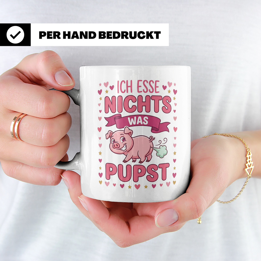 Vegetarier Tasse mit Spruch 'Ich esse nichts was pupst', lus – Weiß [farbe:weiß]