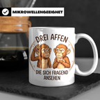 Drei Affen Tasse lustig mit fragendem Blick, Kaffeetasse für – Weiß [farbe:weiß]