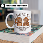 Drei Affen Tasse lustig mit fragendem Blick, Kaffeetasse für – Weiß [farbe:weiß]