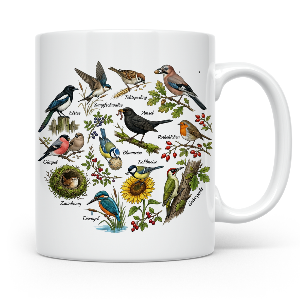 Heimische Vögel Tasse für Ornithologen & Vogelbeobachter. Ka – Weiß [farbe:weiß]