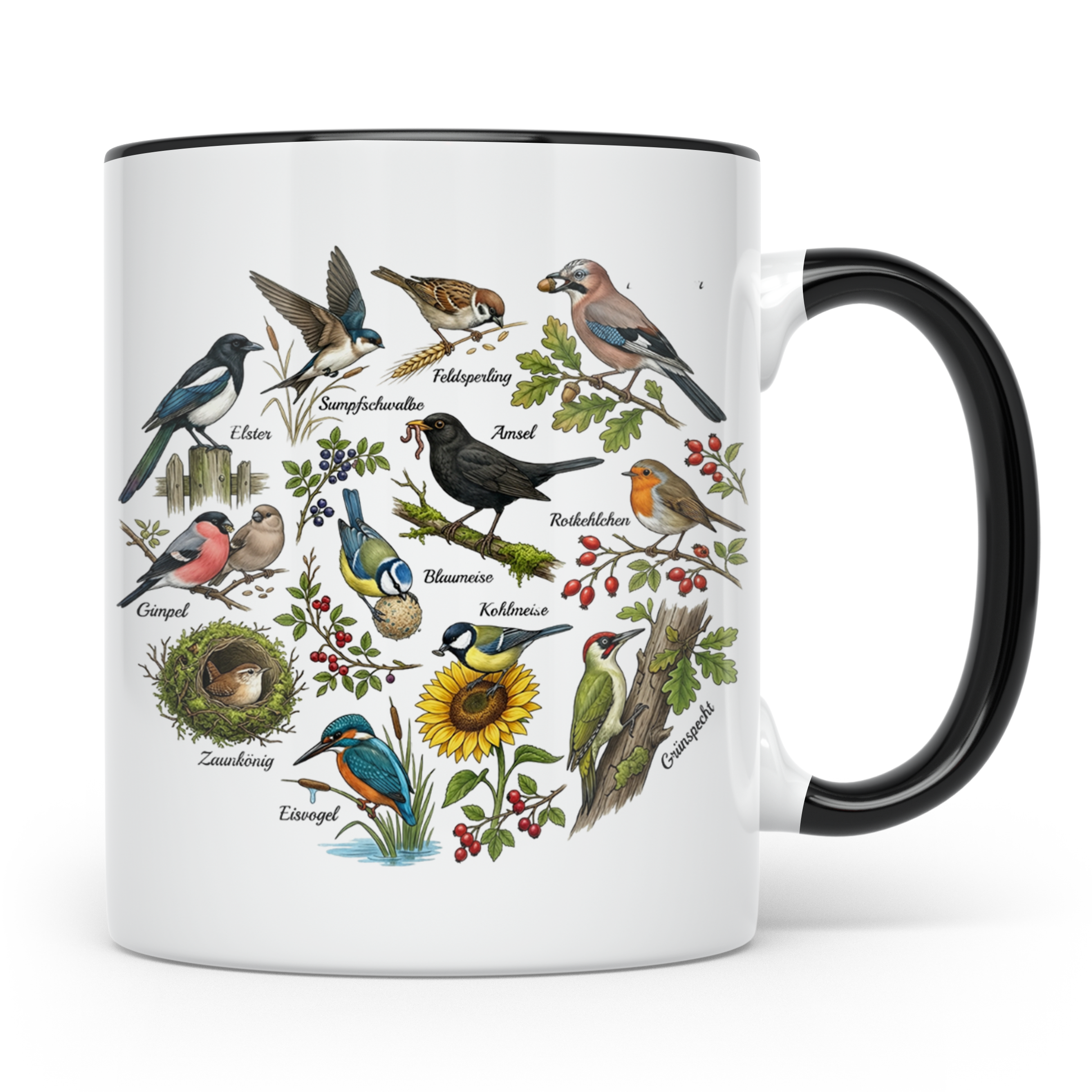 Heimische Vögel Tasse für Ornithologen & Vogelbeobachter. Ka – Schwarz [farbe:schwarz]