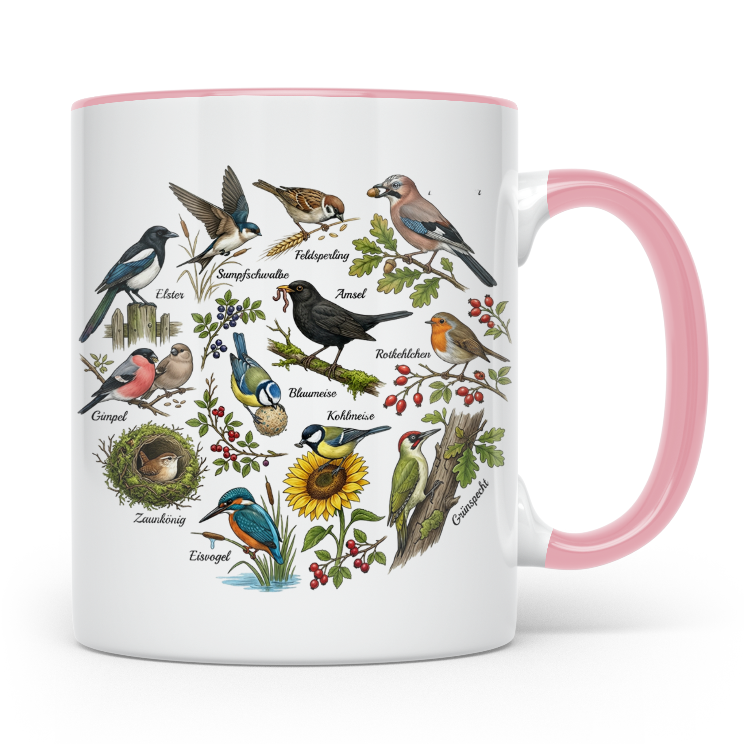 Heimische Vögel Tasse für Ornithologen & Vogelbeobachter. Ka – Rosa [farbe:rosa]