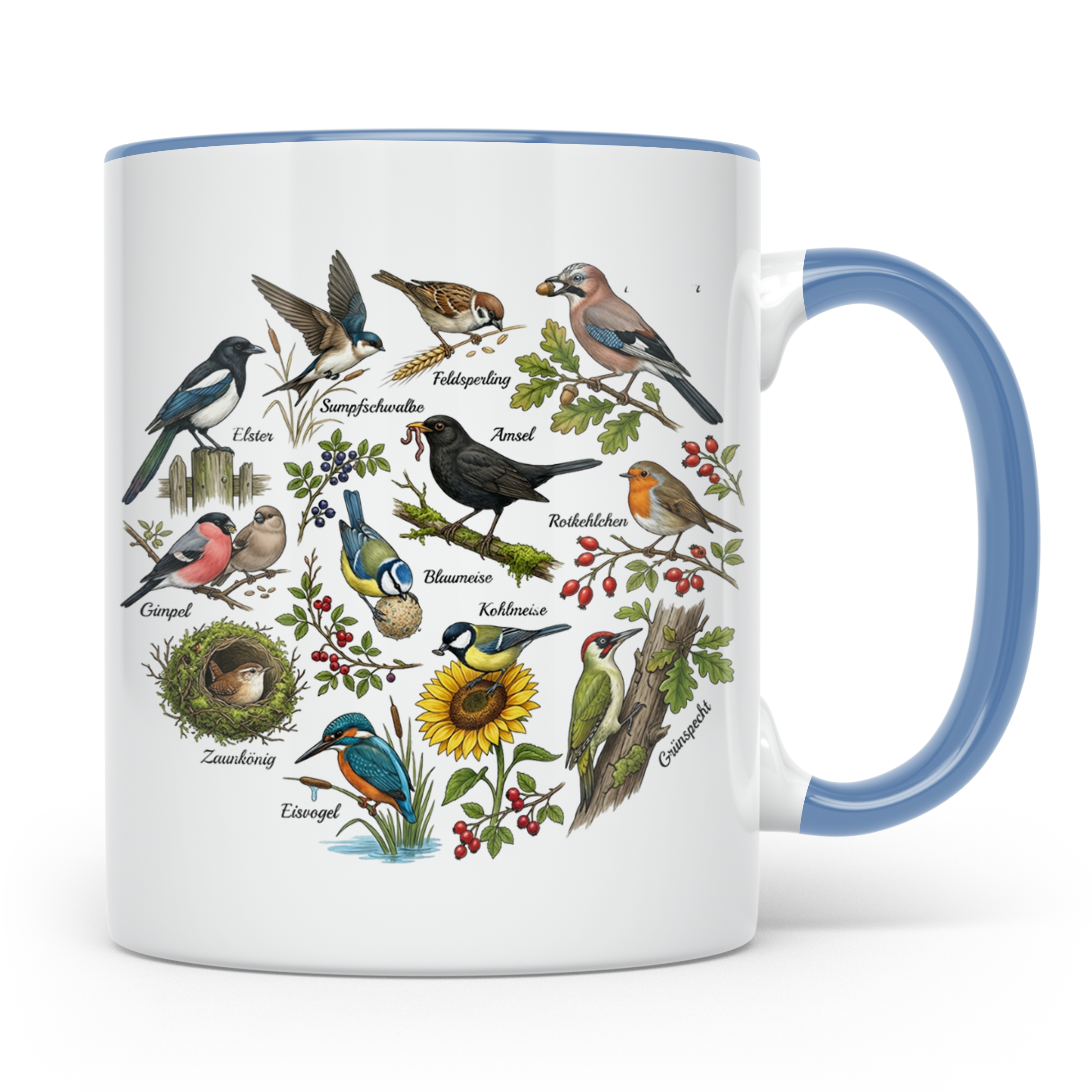 Heimische Vögel Tasse für Ornithologen & Vogelbeobachter. Ka – Blau [farbe:blau]