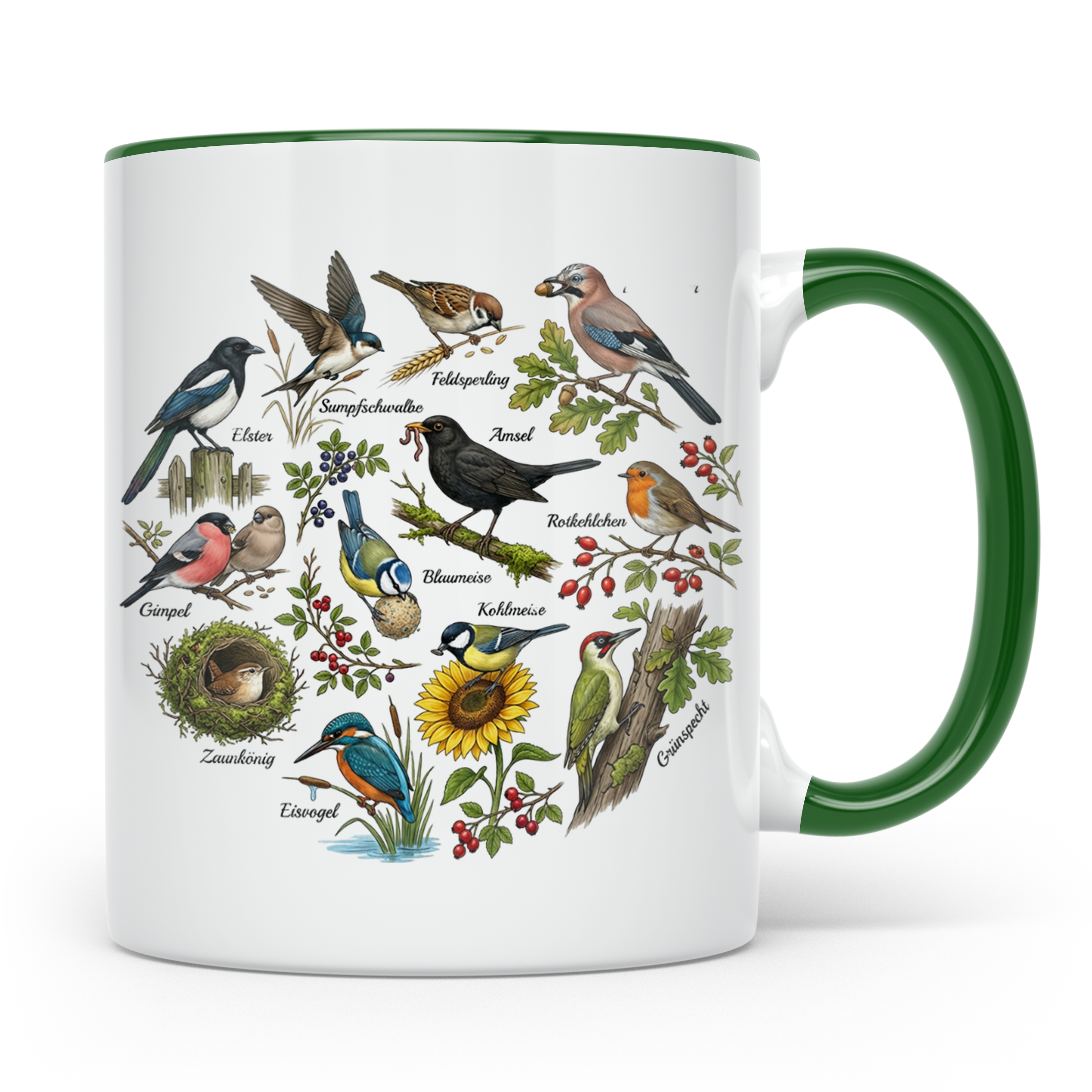 Heimische Vögel Tasse für Ornithologen & Vogelbeobachter. Ka – Grün [farbe:grün]