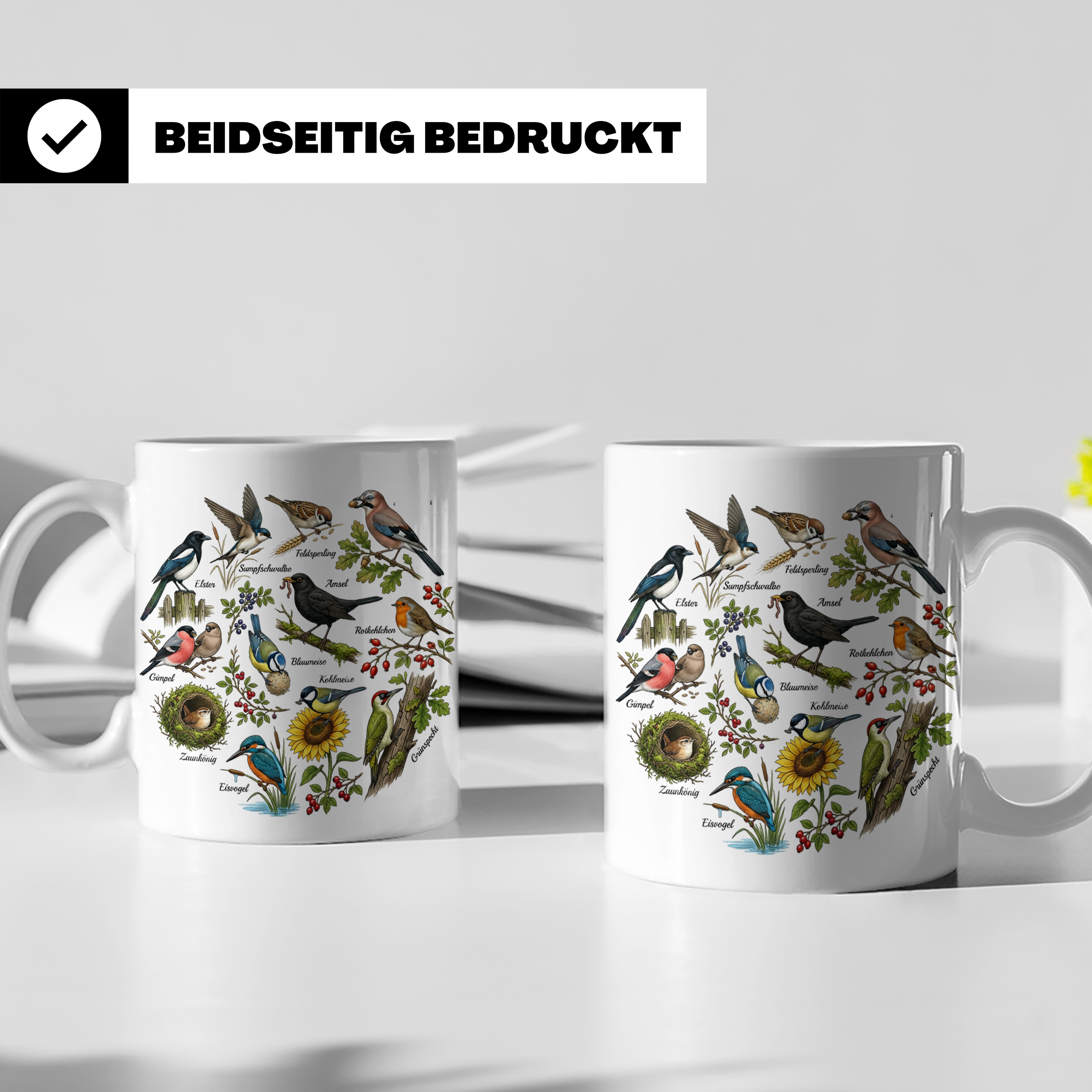 Heimische Vögel Tasse für Ornithologen & Vogelbeobachter. Ka – Weiß [farbe:weiß]