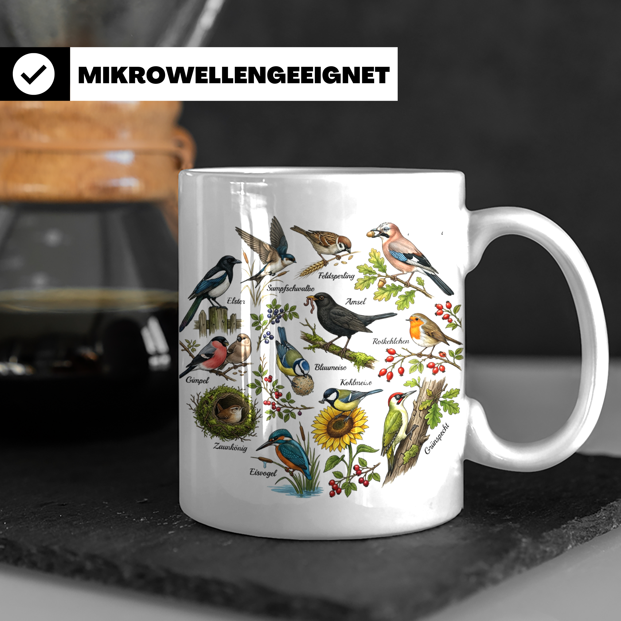 Heimische Vögel Tasse für Ornithologen & Vogelbeobachter. Ka – Weiß [farbe:weiß]
