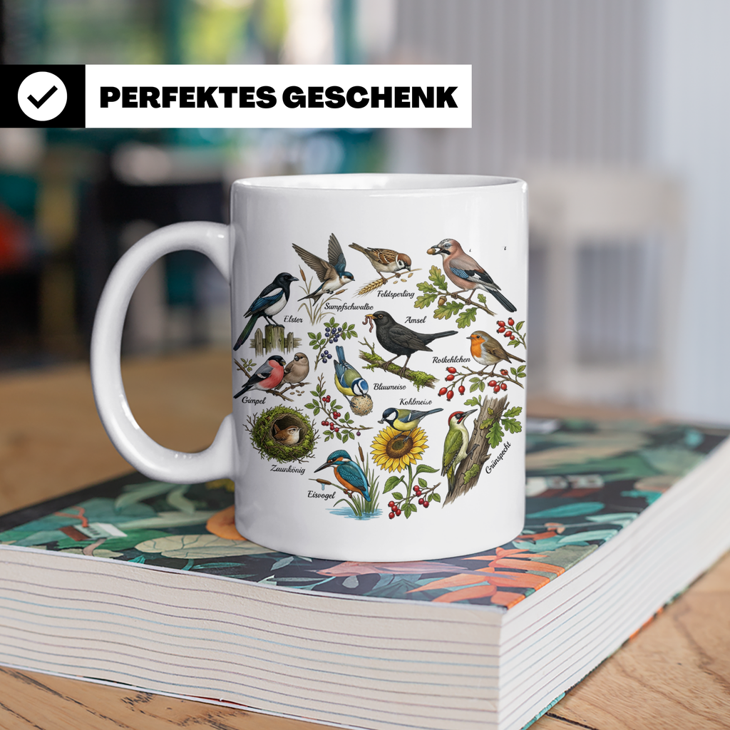 Heimische Vögel Tasse für Ornithologen & Vogelbeobachter. Ka – Weiß [farbe:weiß]