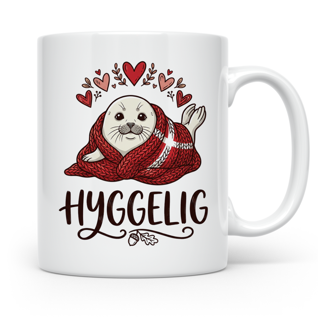 Hygge Tasse süße Robbe Dänemark Flagge, skandinavische Kaffe – Weiß [farbe:weiß]