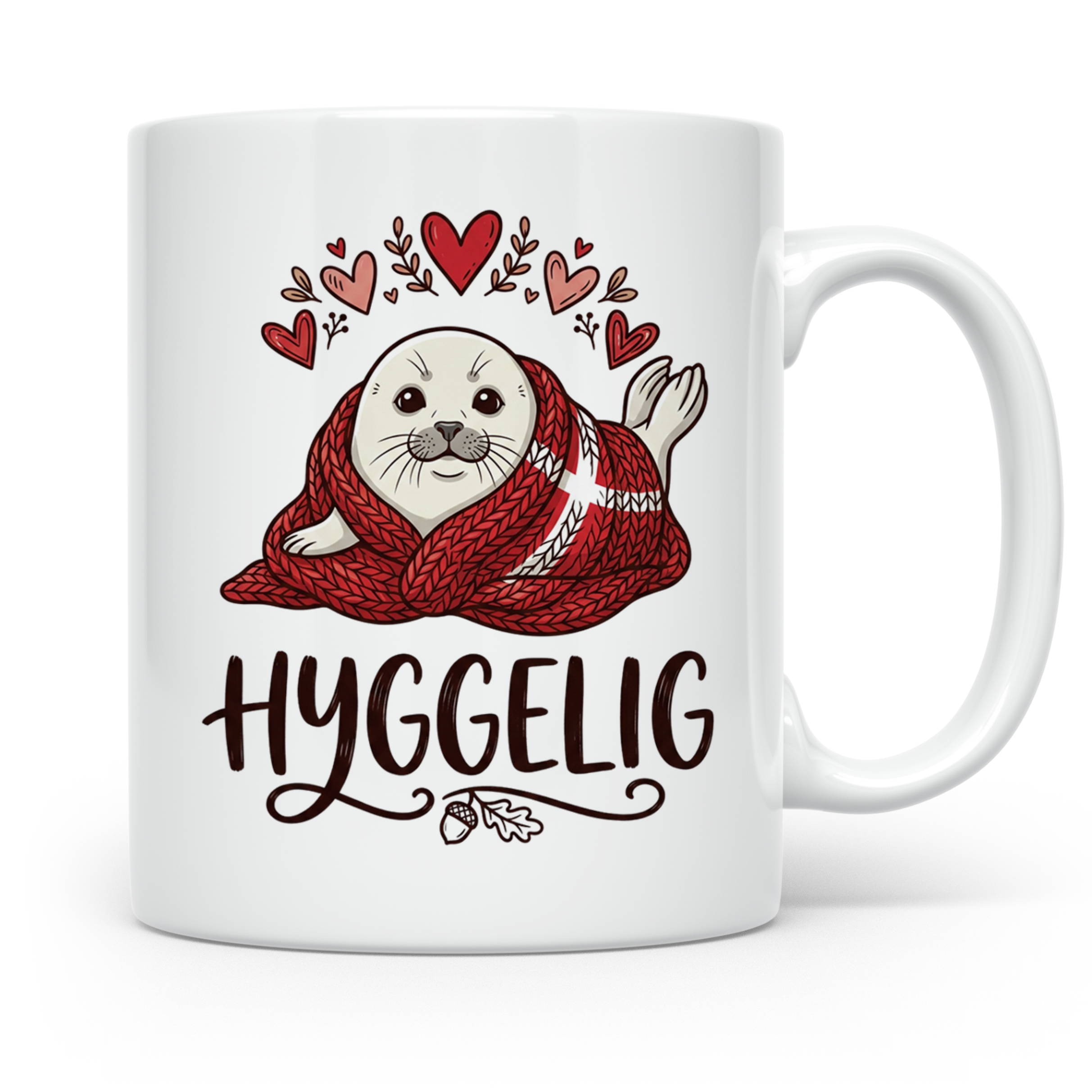 Hygge Tasse süße Robbe Dänemark Flagge, skandinavische Kaffe – Weiß [farbe:weiß]