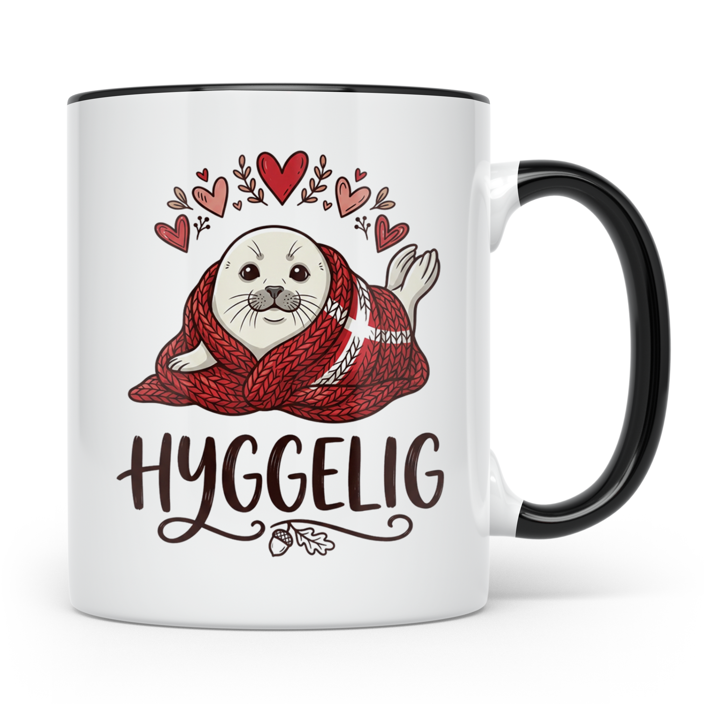 Hygge Tasse süße Robbe Dänemark Flagge, skandinavische Kaffe – Schwarz [farbe:schwarz]