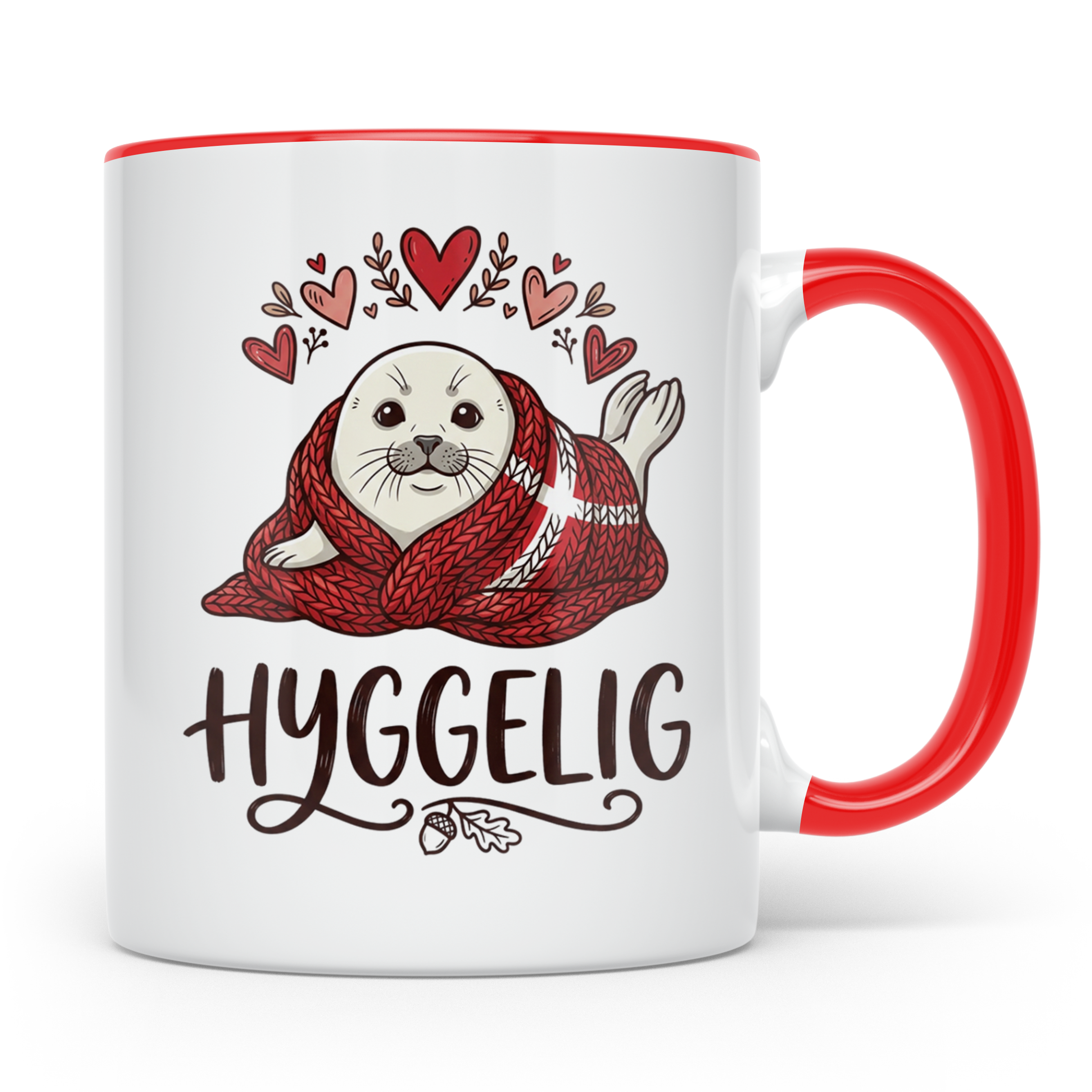 Hygge Tasse süße Robbe Dänemark Flagge, skandinavische Kaffe – Rot [farbe:rot]
