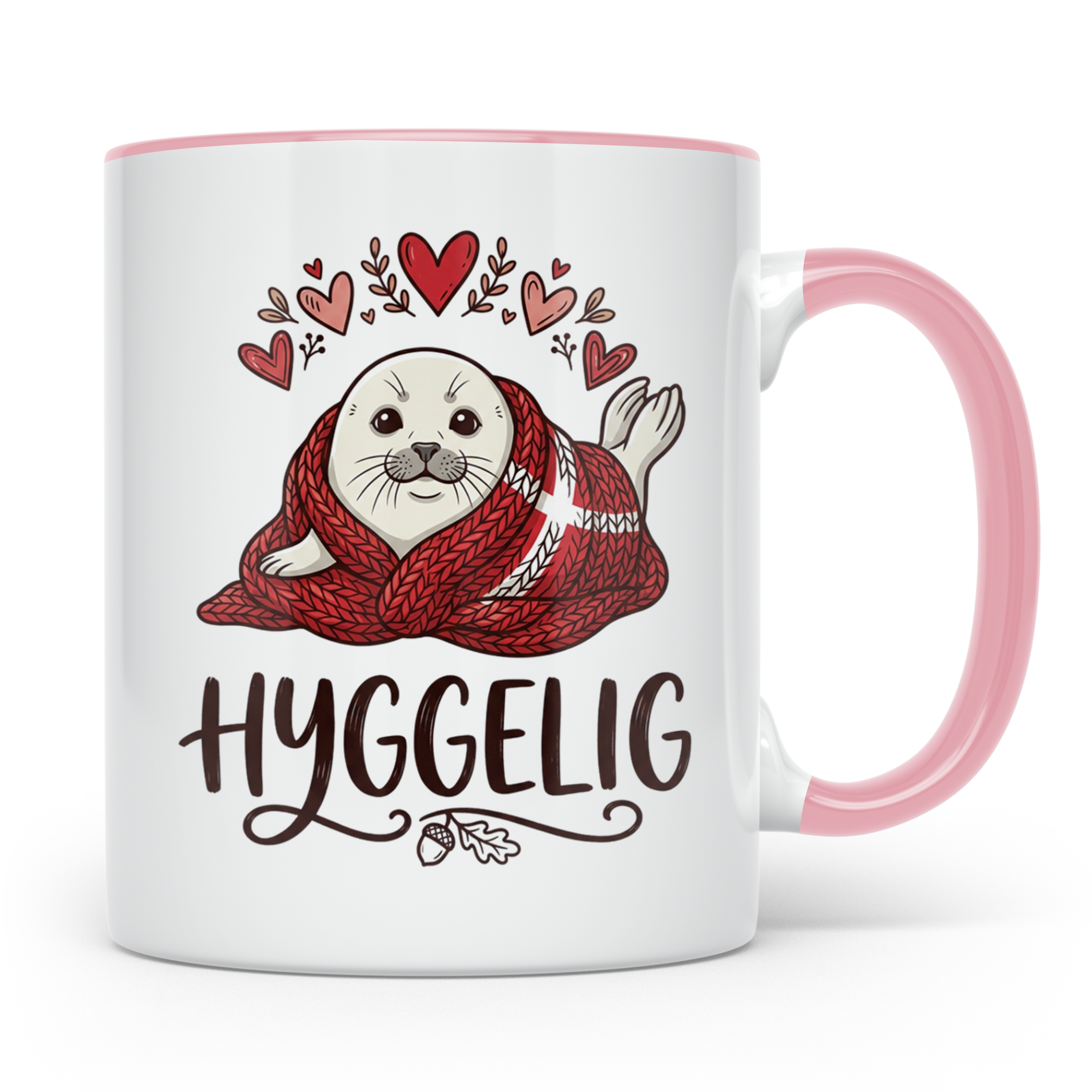 Hygge Tasse süße Robbe Dänemark Flagge, skandinavische Kaffe – Rosa [farbe:rosa]