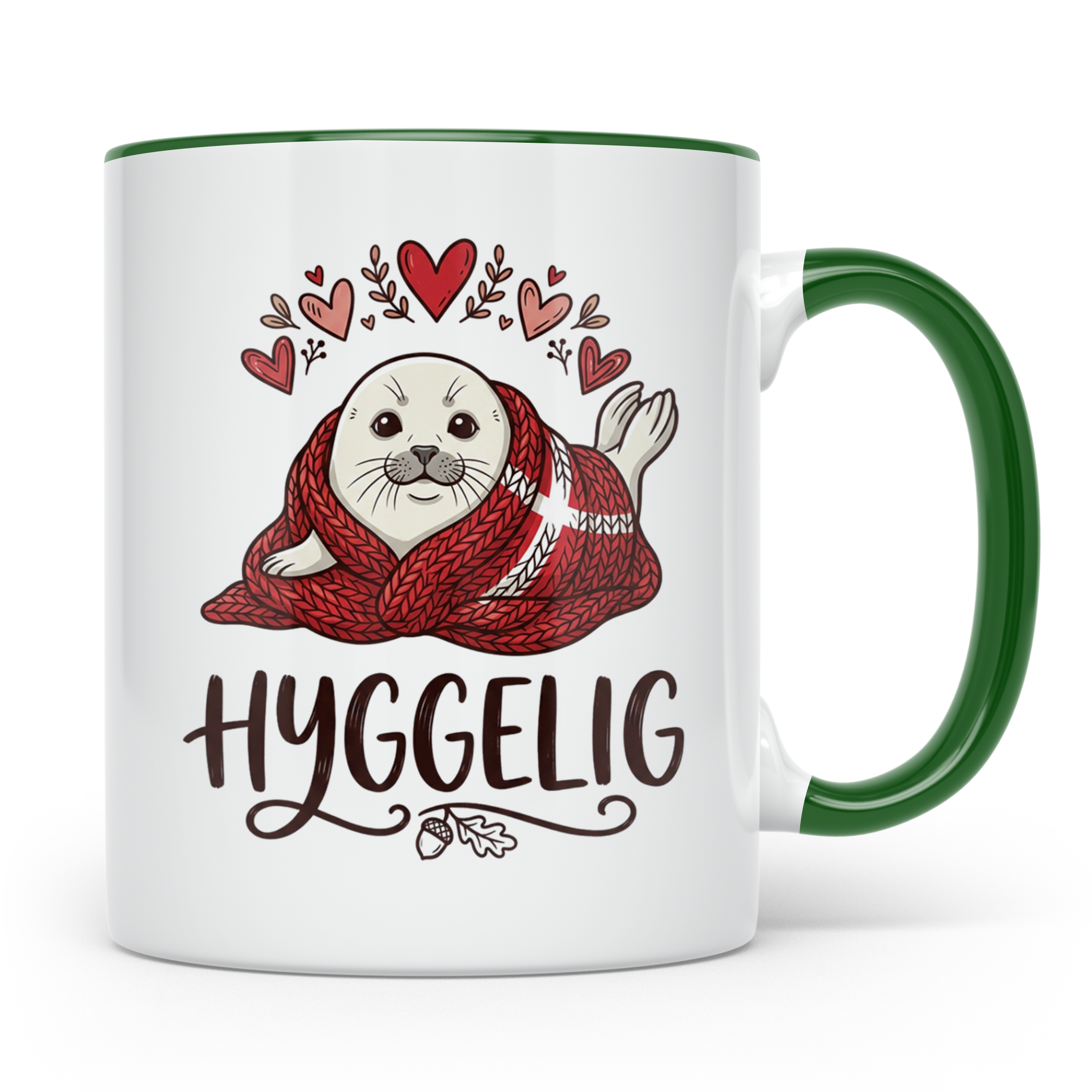 Hygge Tasse süße Robbe Dänemark Flagge, skandinavische Kaffe – Grün [farbe:grün]