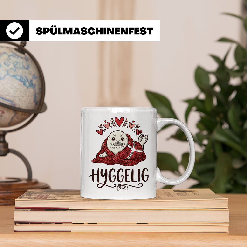 Hygge Tasse süße Robbe Dänemark Flagge, skandinavische Kaffe – Weiß [farbe:weiß]