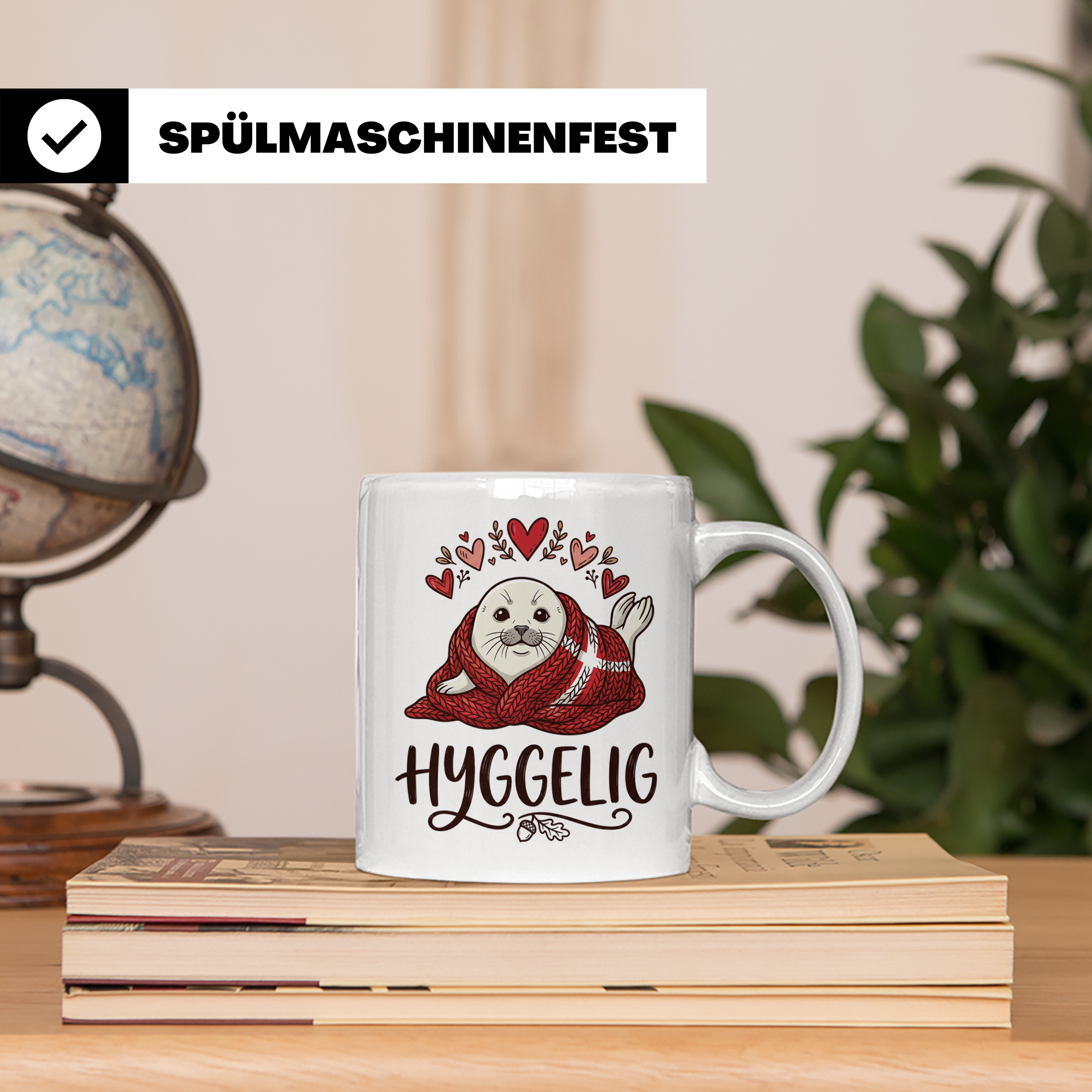 Hygge Tasse süße Robbe Dänemark Flagge, skandinavische Kaffe – Weiß [farbe:weiß]