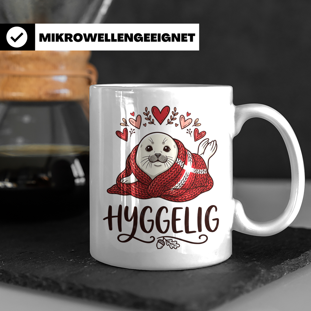 Hygge Tasse süße Robbe Dänemark Flagge, skandinavische Kaffe – Weiß [farbe:weiß]