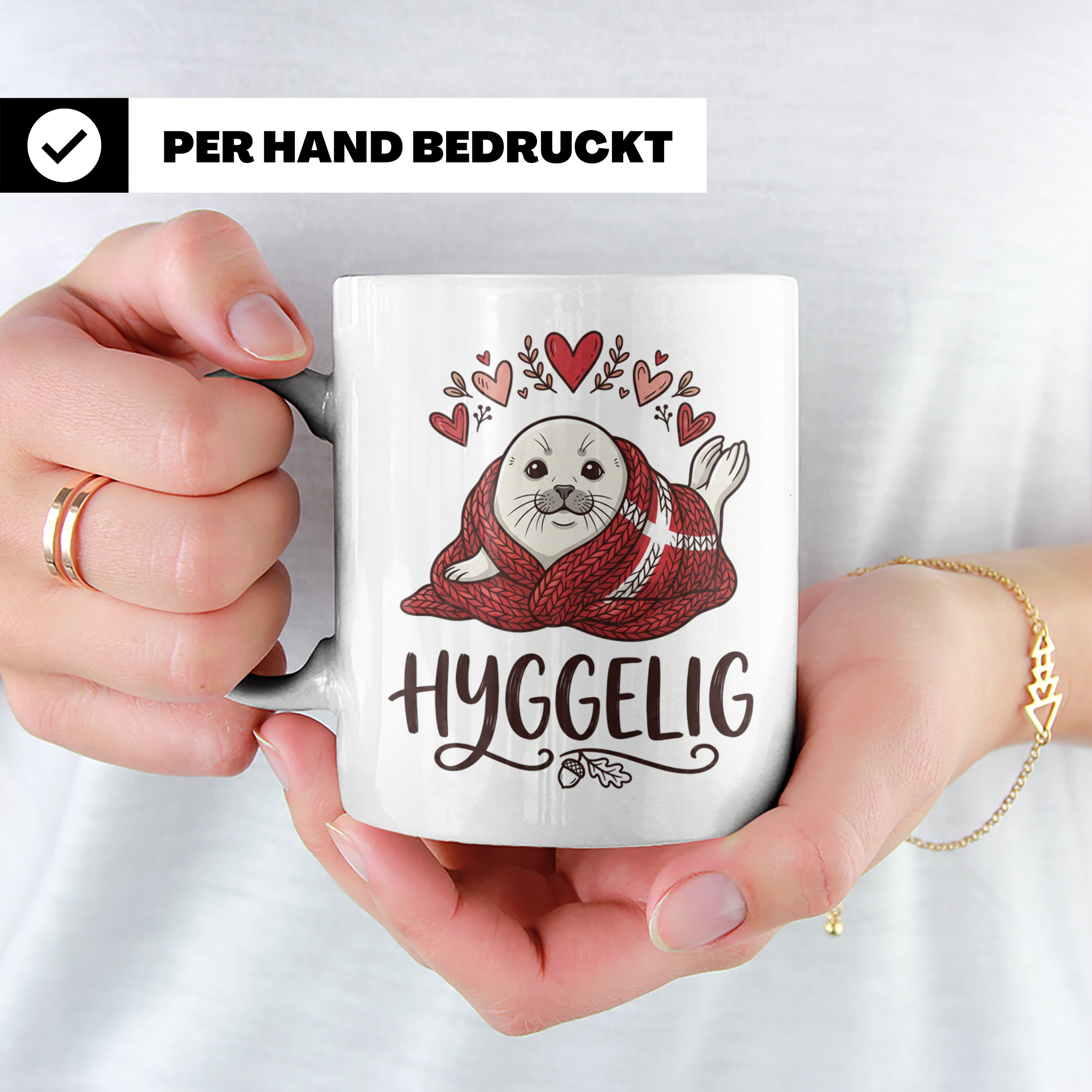 Hygge Tasse süße Robbe Dänemark Flagge, skandinavische Kaffe – Weiß [farbe:weiß]
