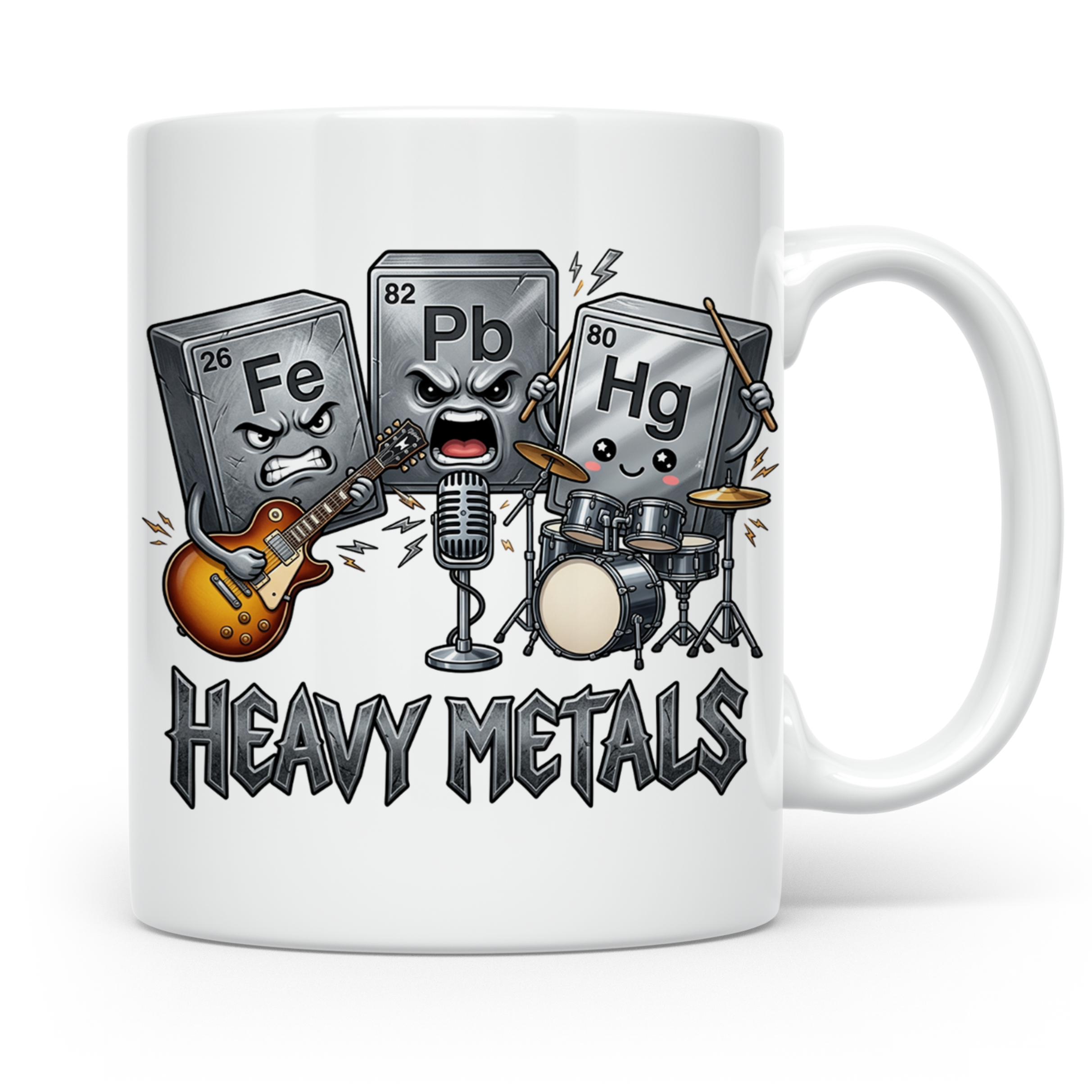 Heavy Metals Tasse Lustiges Chemie Periodensystem Wortspiel  – Weiß [farbe:weiß]