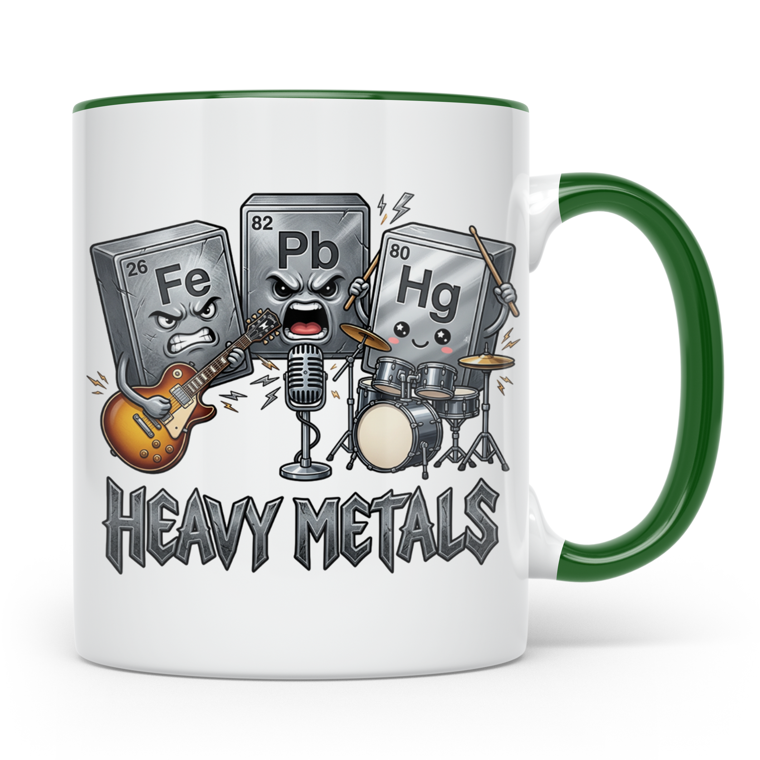 Heavy Metals Tasse Lustiges Chemie Periodensystem Wortspiel  – Grün [farbe:grün]