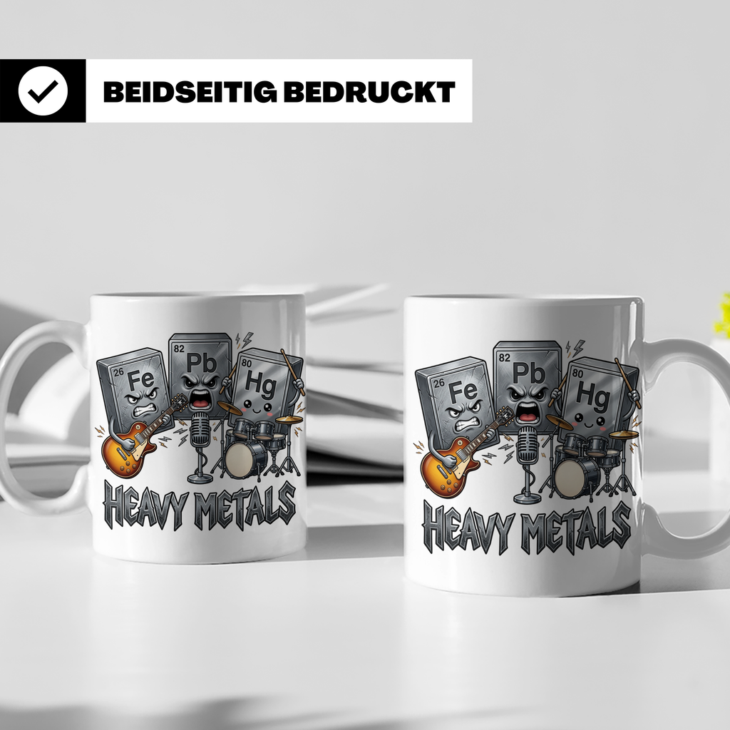 Heavy Metals Tasse Lustiges Chemie Periodensystem Wortspiel  – Weiß [farbe:weiß]