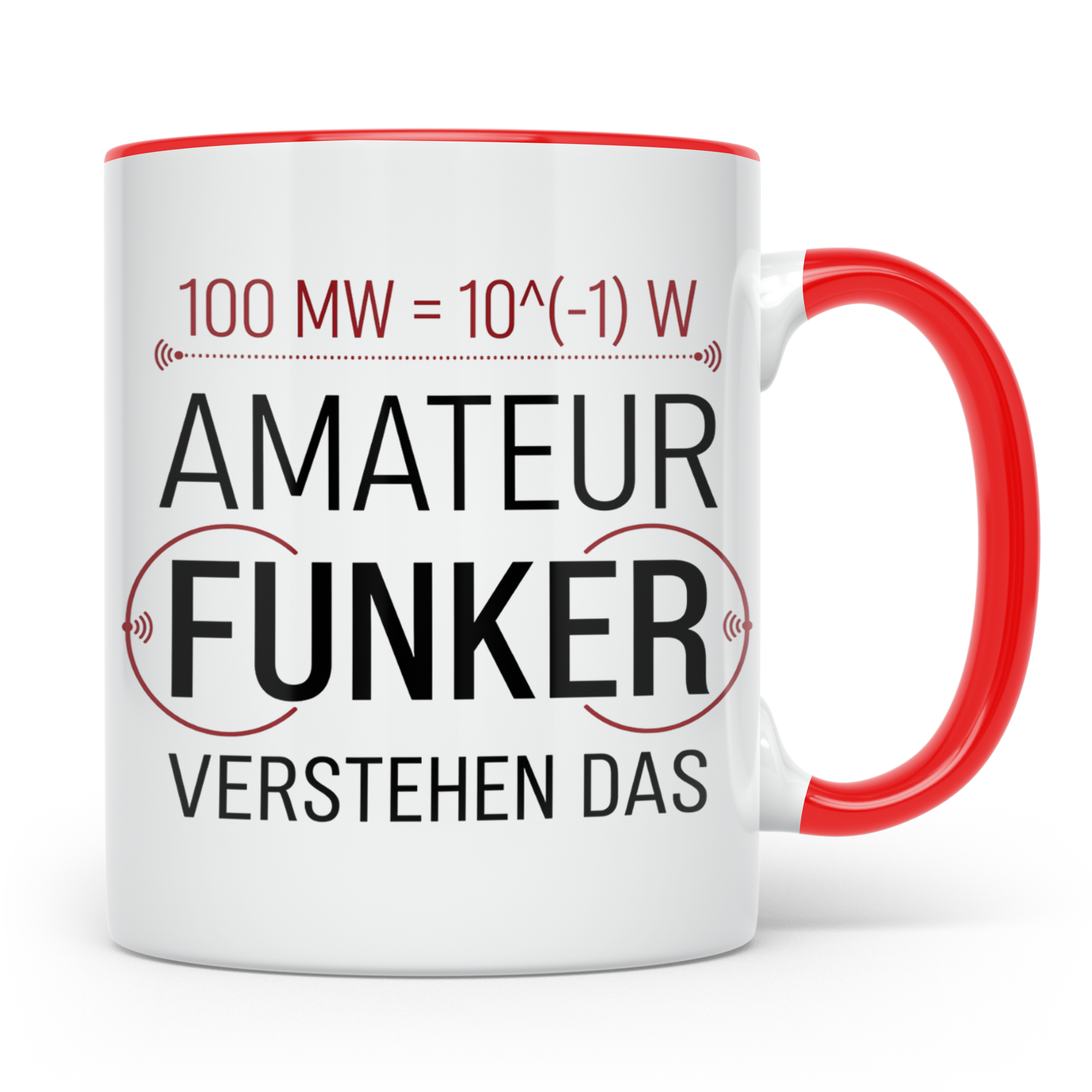 Amateurfunker Tasse mit Spruch 100 MW = 10^(-1) W | Geschenk – Rot [farbe:rot]