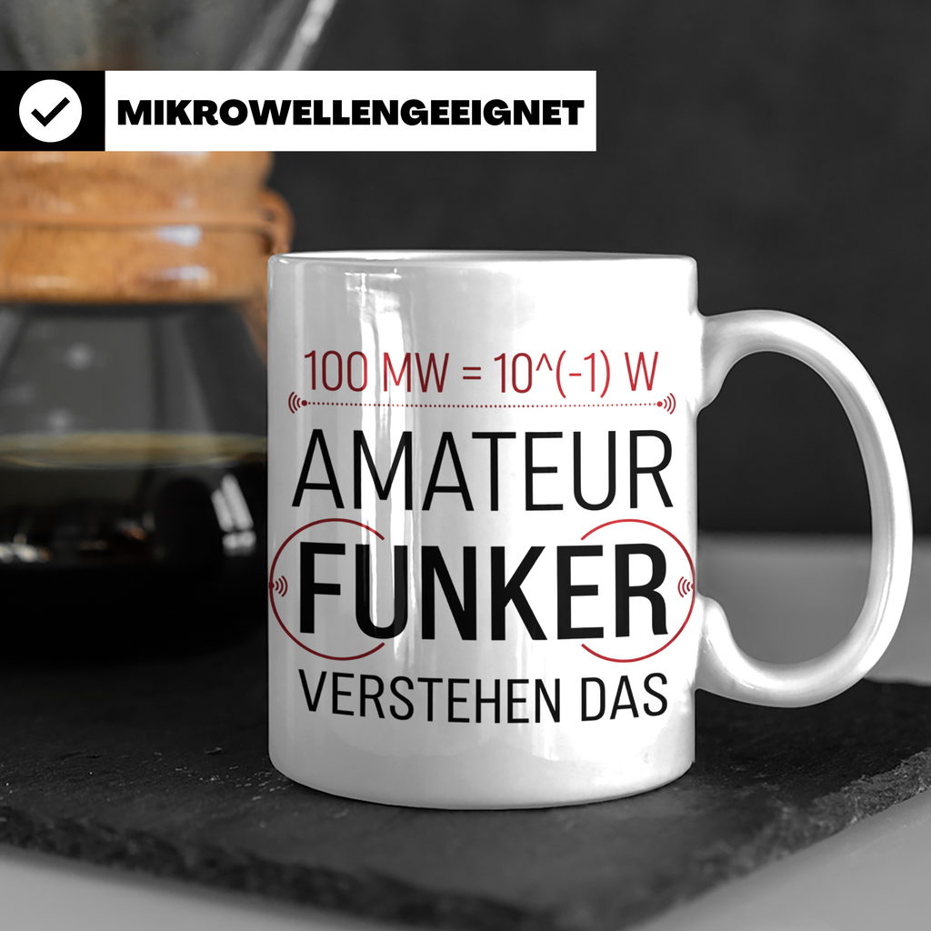 Amateurfunker Tasse mit Spruch 100 MW = 10^(-1) W | Geschenk – Weiß [farbe:weiß]