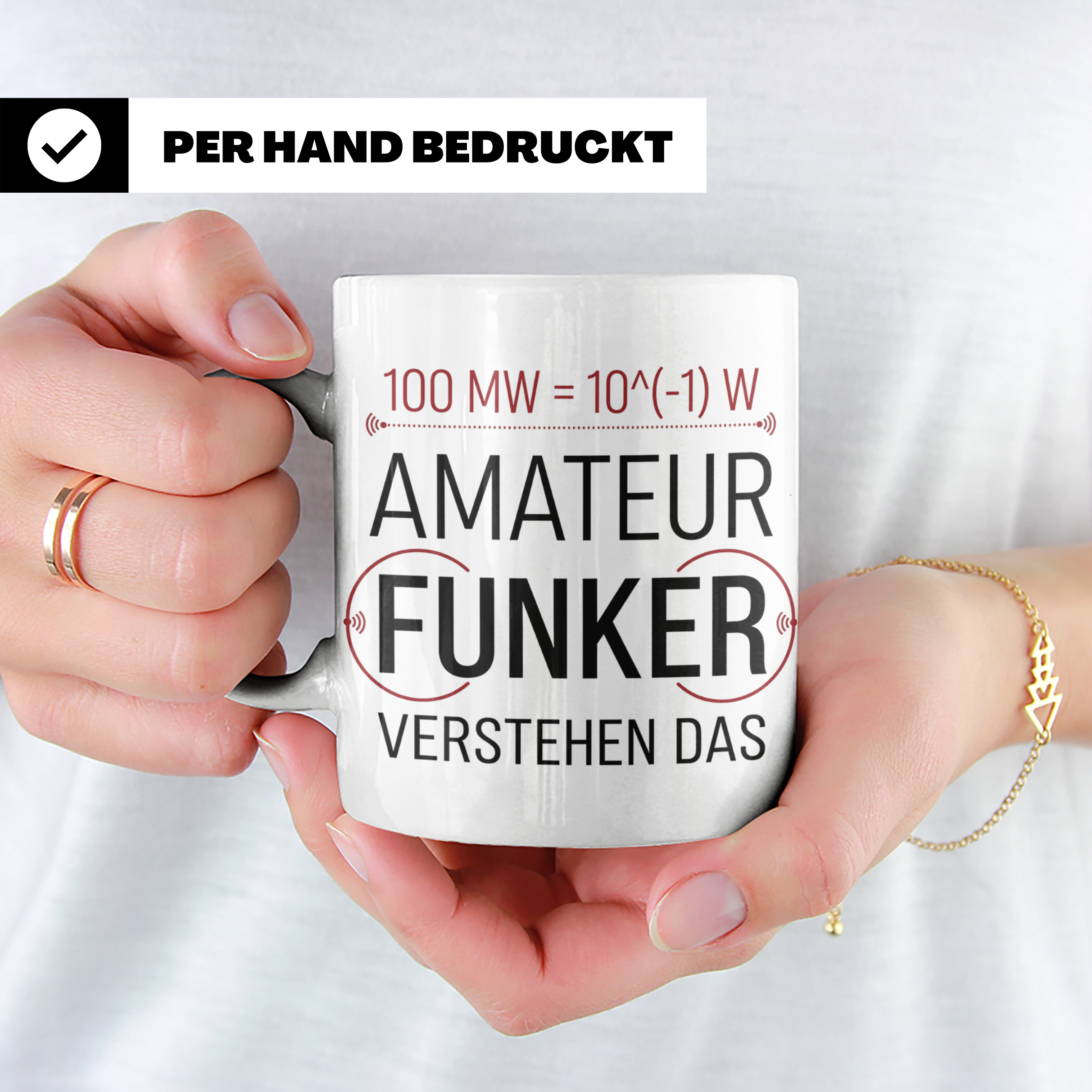 Amateurfunker Tasse mit Spruch 100 MW = 10^(-1) W | Geschenk – Weiß [farbe:weiß]