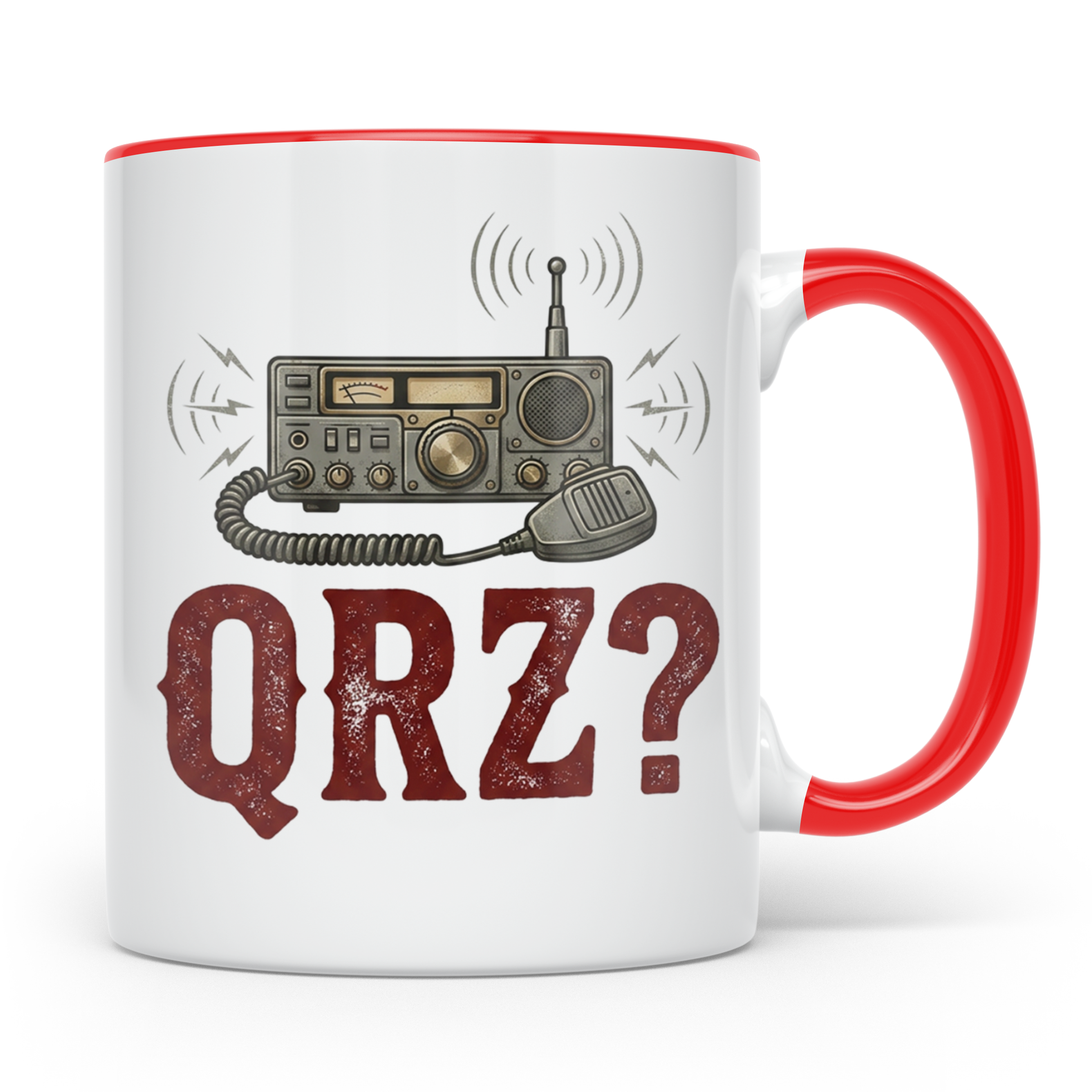 Amateurfunk Tasse QRZ? Funkgerät Motiv, Geschenk für Funkama – Rot [farbe:rot]