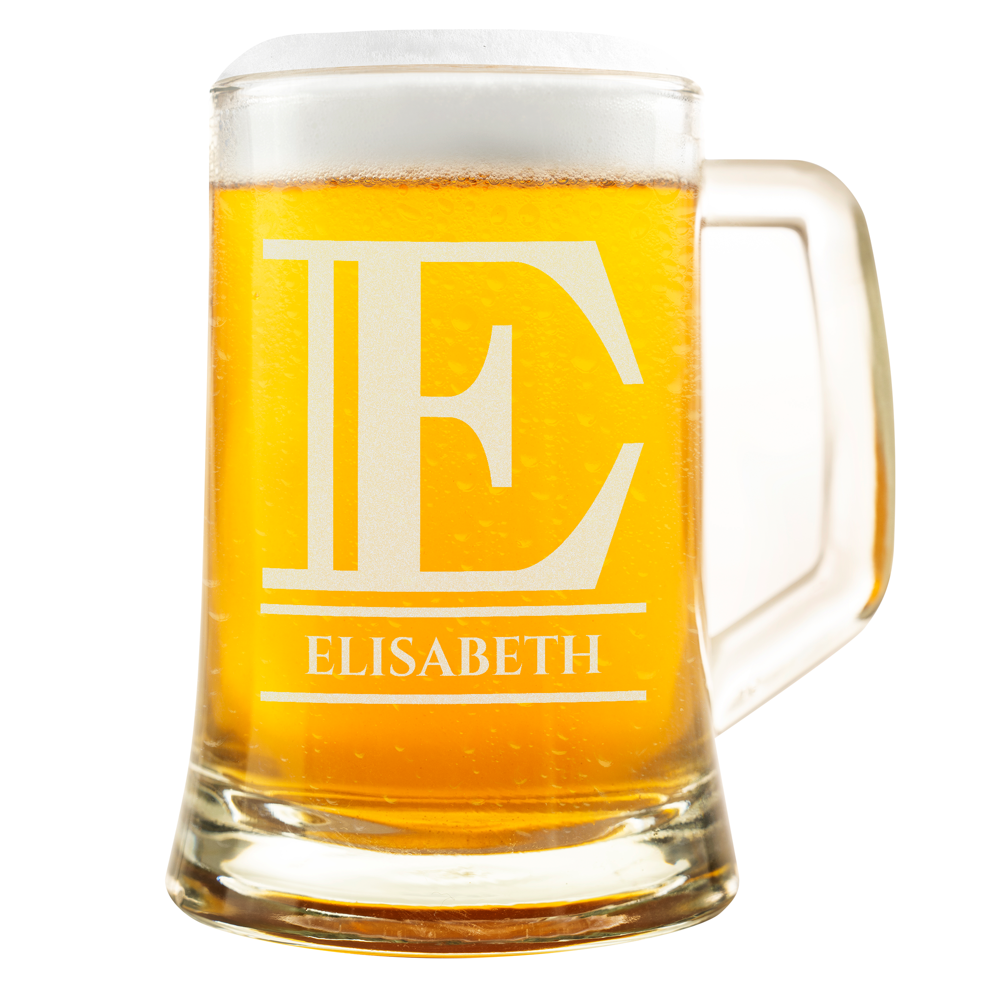 Personalisiertes Bierkrug mit Monogramm – Elegantes Geschenk für Männer, Monogramm E Bierkrug für den besten Freund, Ideal für Geburtstagsgeschenke