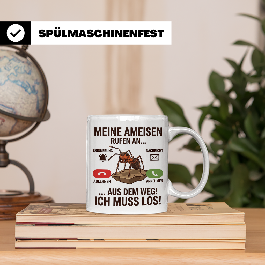 Ameisen Tasse 'Meine Ameisen rufen an' für Ameisenhalter & M – Weiß [farbe:weiß]