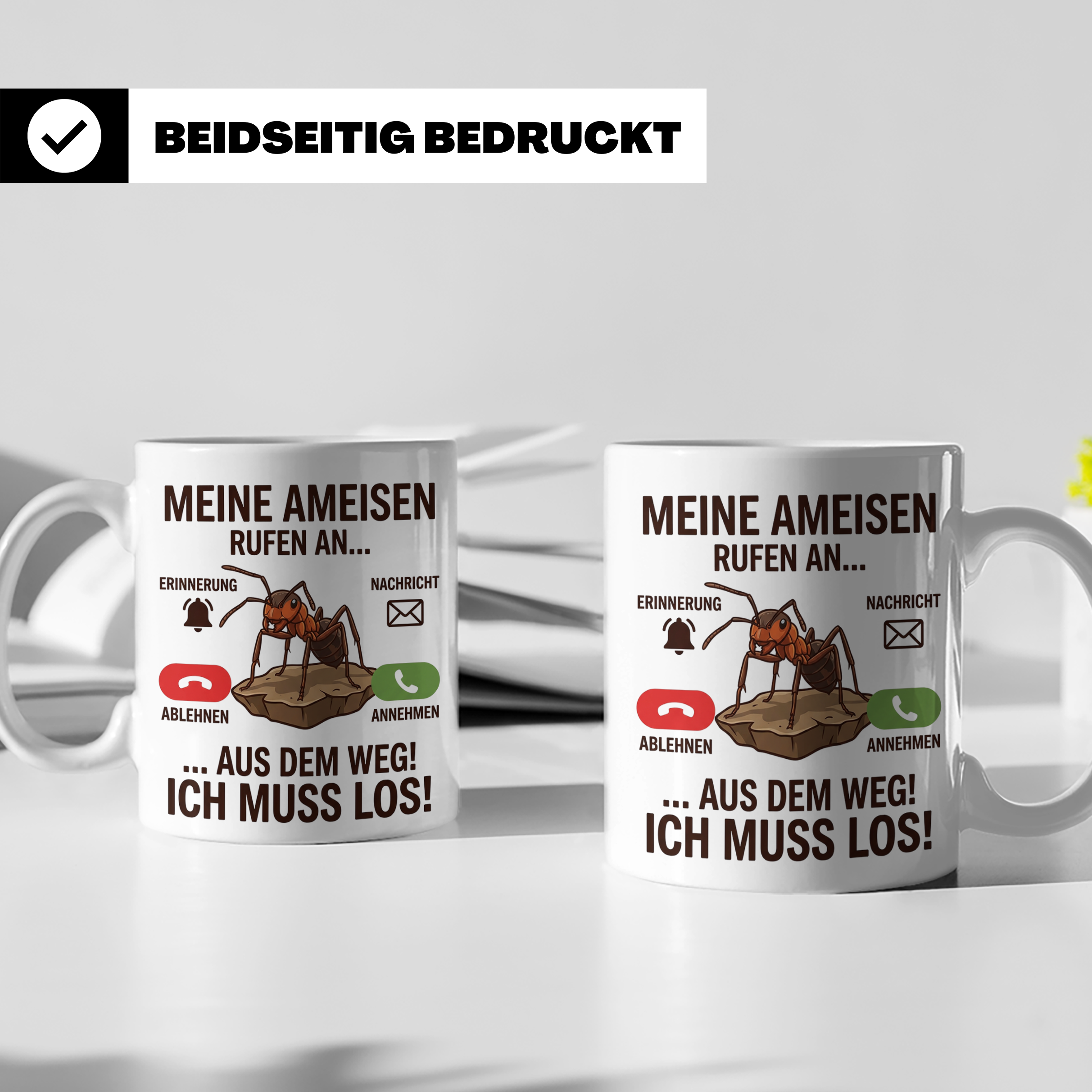 Ameisen Tasse 'Meine Ameisen rufen an' für Ameisenhalter & M – Weiß [farbe:weiß]