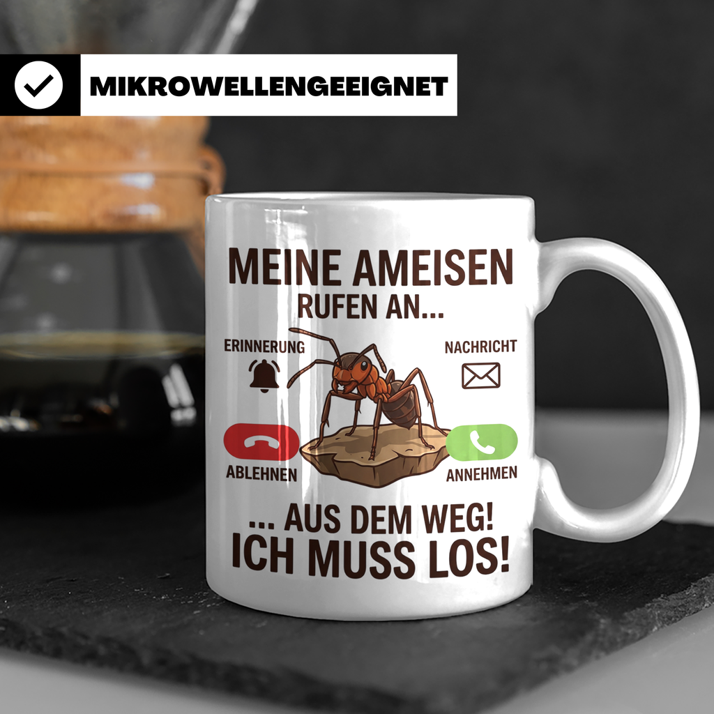 Ameisen Tasse 'Meine Ameisen rufen an' für Ameisenhalter & M – Weiß [farbe:weiß]