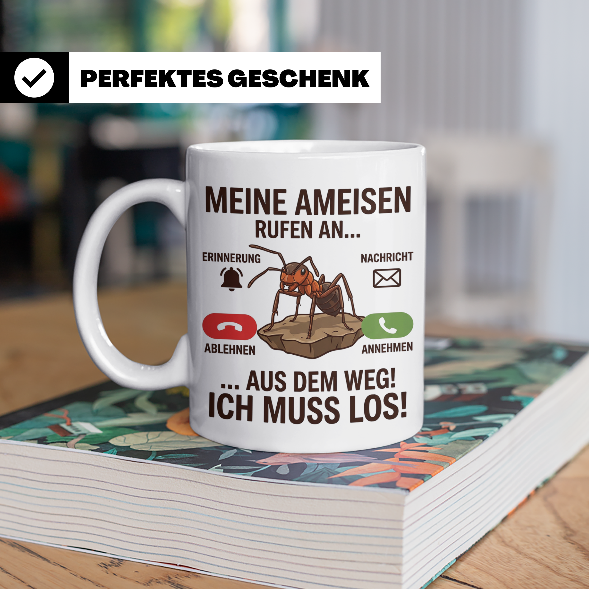 Ameisen Tasse 'Meine Ameisen rufen an' für Ameisenhalter & M – Weiß [farbe:weiß]